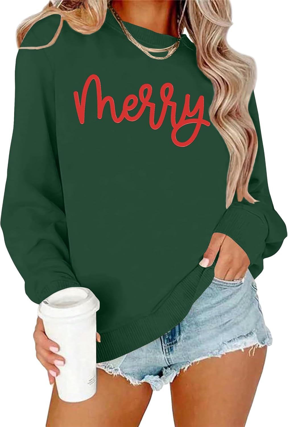 PECHAR Christmas Sweatshirt for Women: Merry Shirt Christmas Crewneck Sweatshirt Xmas Long Sleeve Pullover Tops