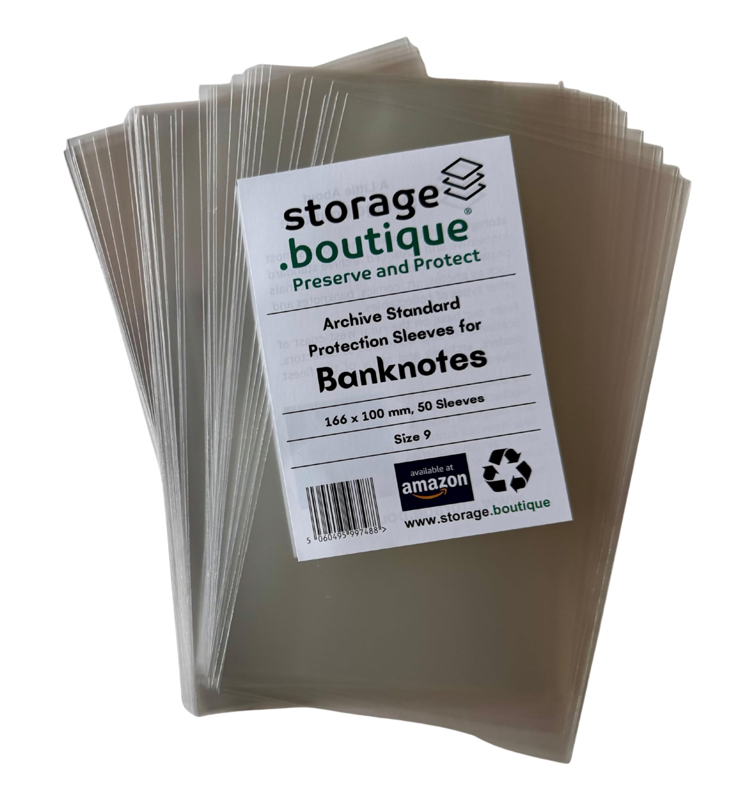 storage.boutique BANKNOTE Protection Sleeves, Archive Standard, Acid Free, Size 9, 166 x 100 mm, 50