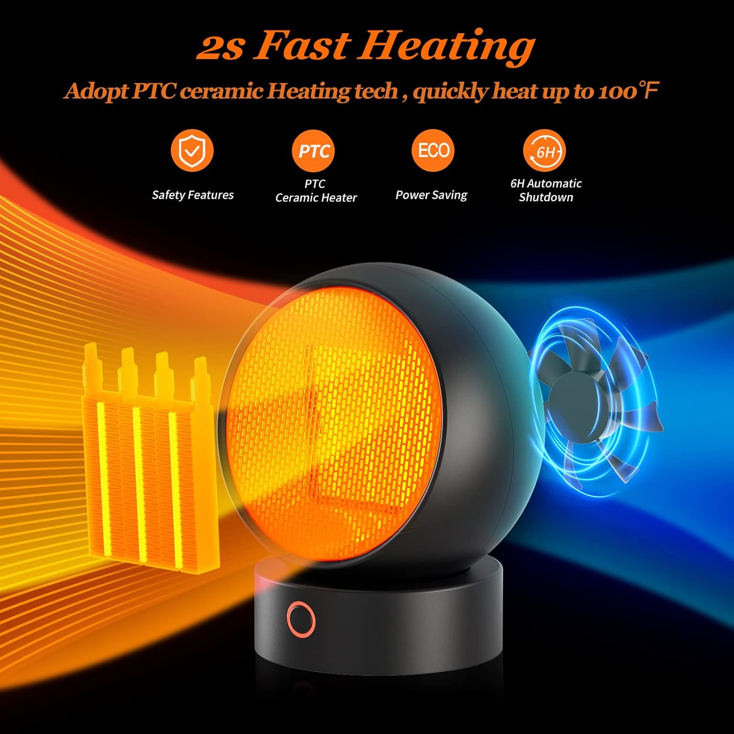 Fan Heater Energy Efficient, 1000W/660W Mini Space Heaters,Small Cute Personal Electric Heater