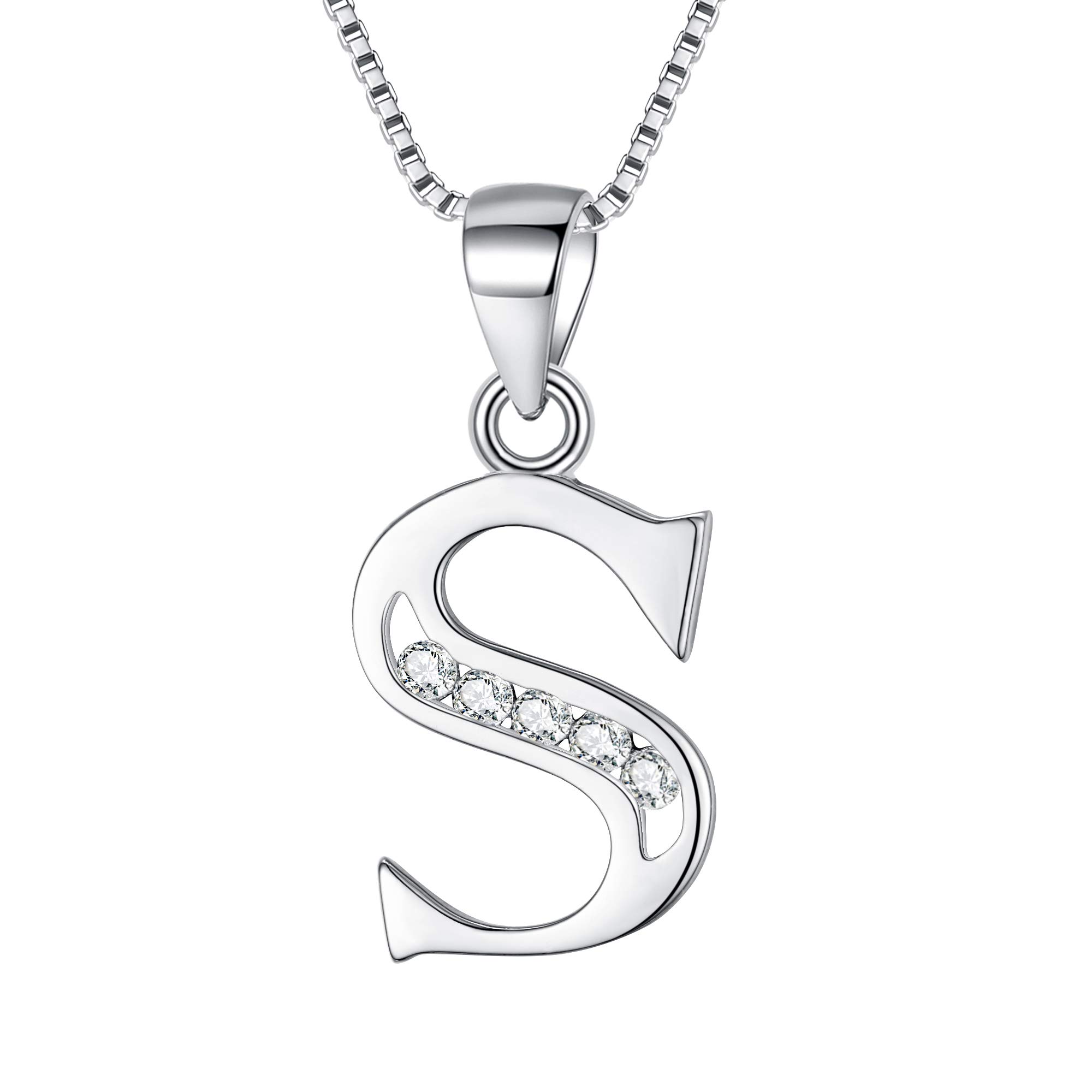 Clearine Collar de Mujer Plata 925 con Colgante Letras 26 Zirconia Cúbica Alfabeto Personalizado