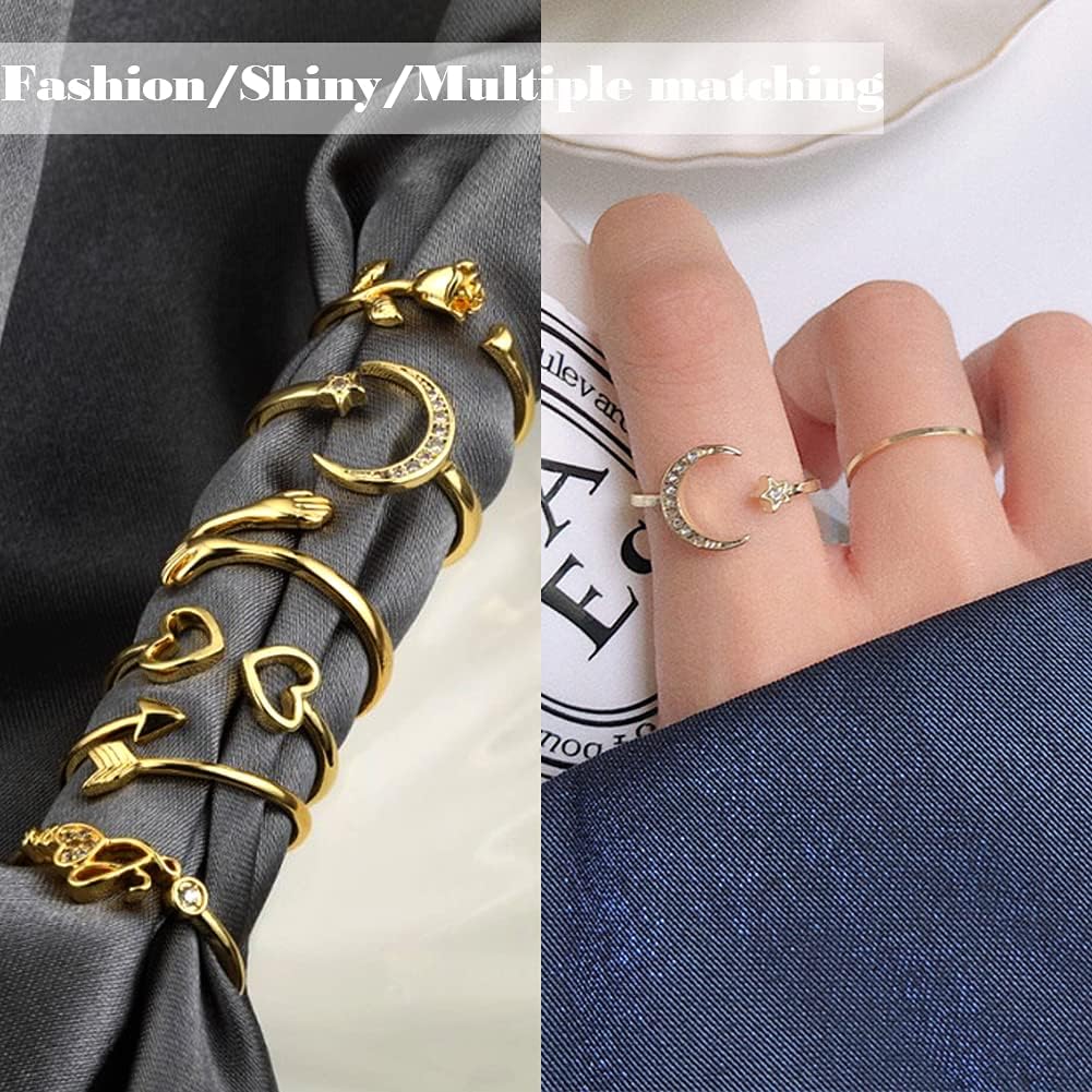 KOHOTA 12PCS Adjustable Knuckle Rings for Women 14K Gold Plated Silver Simple Stacking Rings Pack Open Knot Star Moon Butterfly Dainty Thumb Ring Set for Women - Image 6