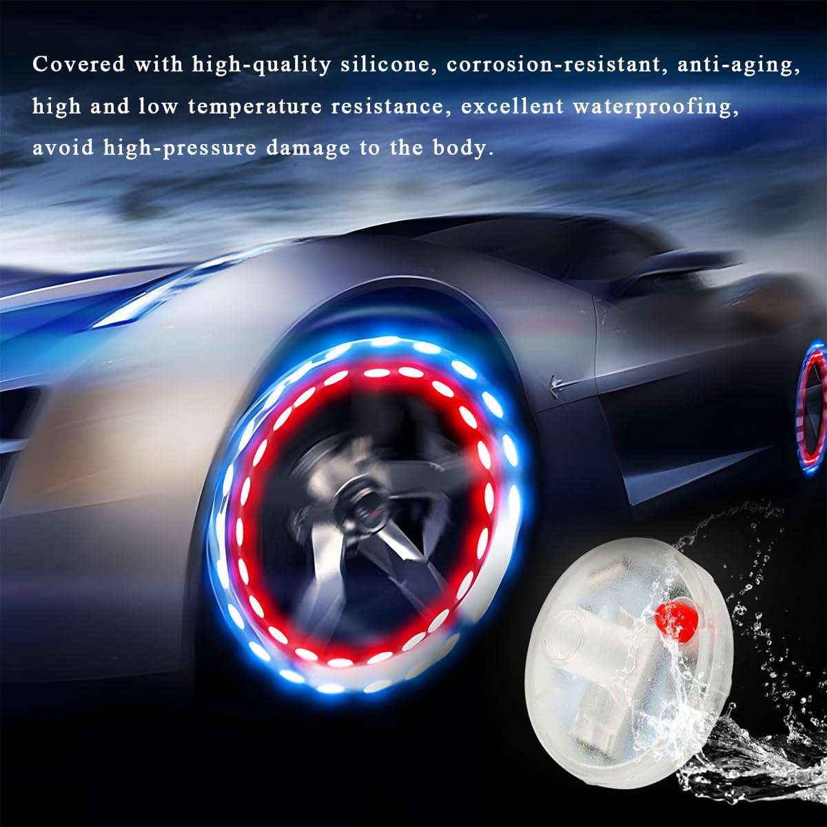Wevdn 8 PCS Car Tire Wheel Lights, Colorful Solar LED Tire Valve Cap Lamp with Motion Sensor, Waterproof Flash Valve Stem Caps Lights for Cars, Truck, Bicycles, Motorcycles (8 PCS)