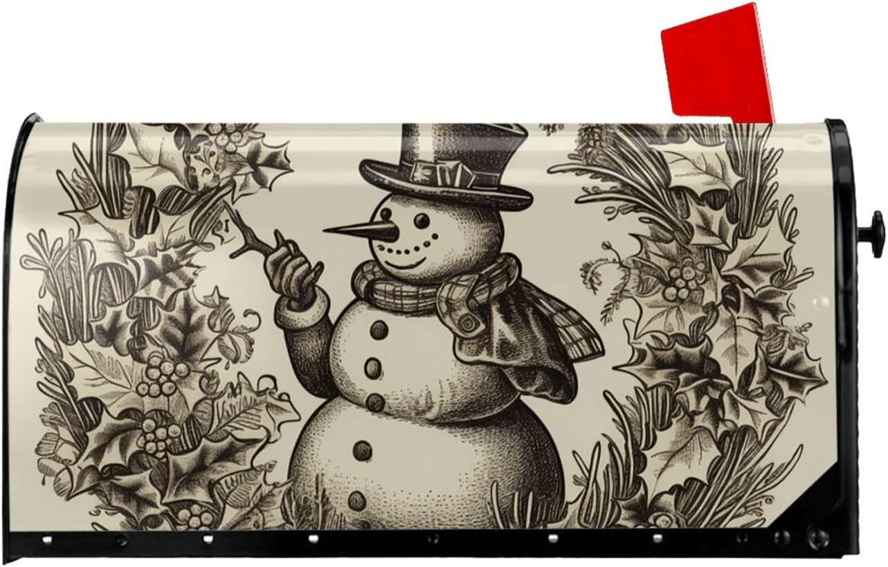 Mailbox Cover Mailbox Wraps Post Letter Box Cover Snowman in Garland Mailbox Post Cover for Garden Yard Decor 25.5x21 in