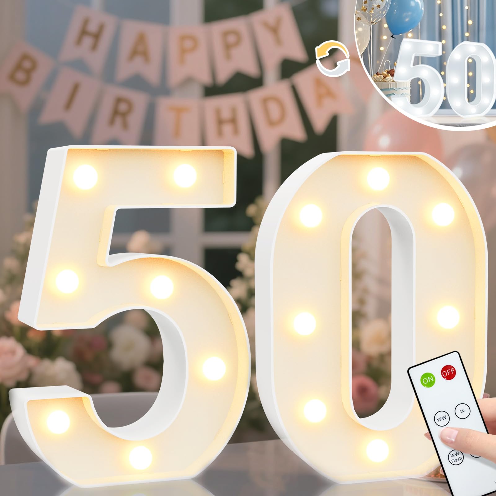 8.8" Decorative LED Light Up Numbers, Marquee Numbers Lights for 7th Birthday Decorations, Lighted Number Sign for Birthday Party Night Lights Wedding Anniversary Home Wall Decor, White Number 7 — view 26