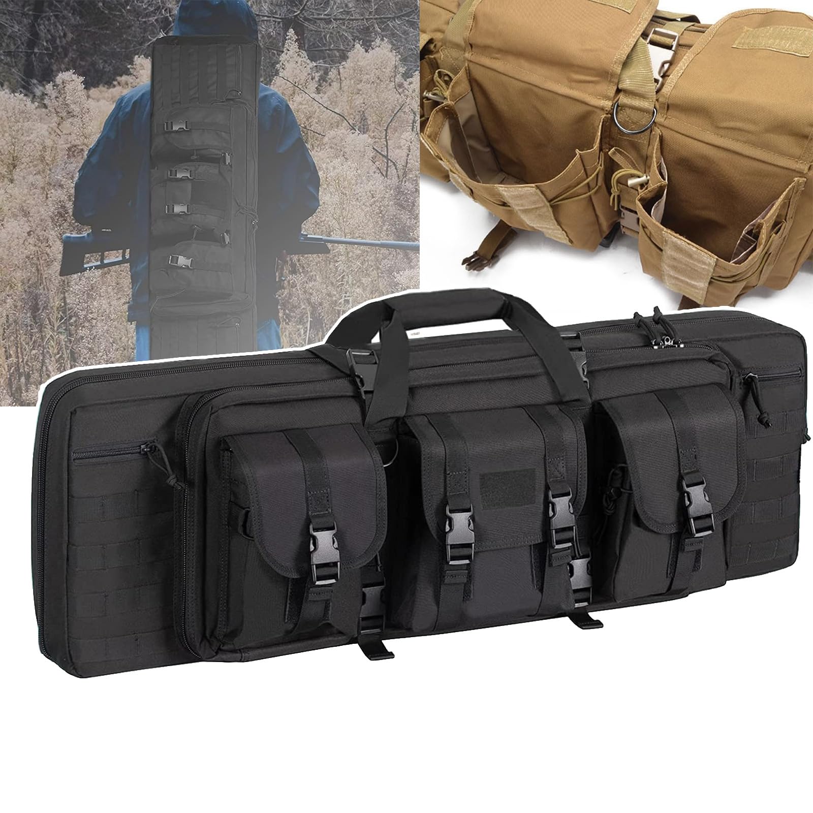 Étui pour armes longues avec 3 grands sacs pour accessoires et fermeture éclair