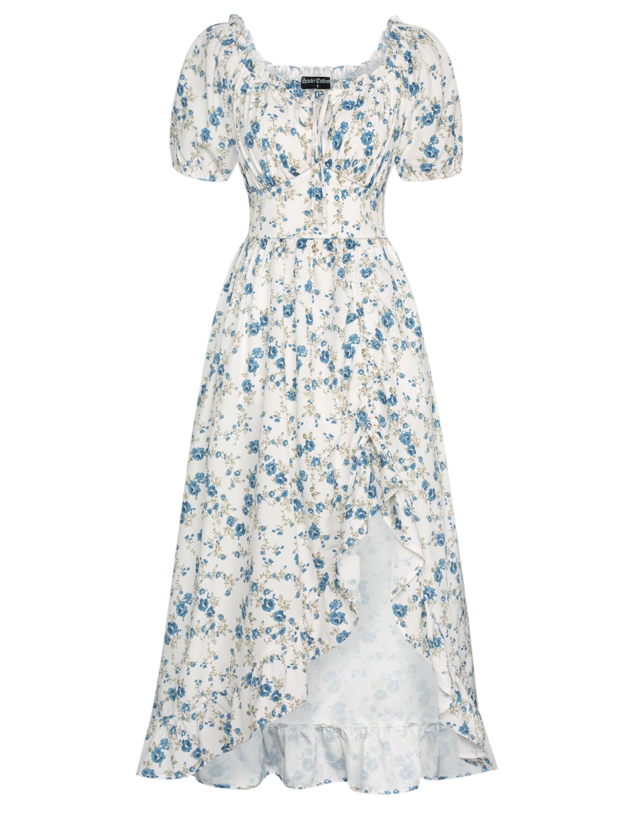 Scarlet Darkness Summer Floral Milkmaid Dress Cottagecore Corset Dress with Pockets