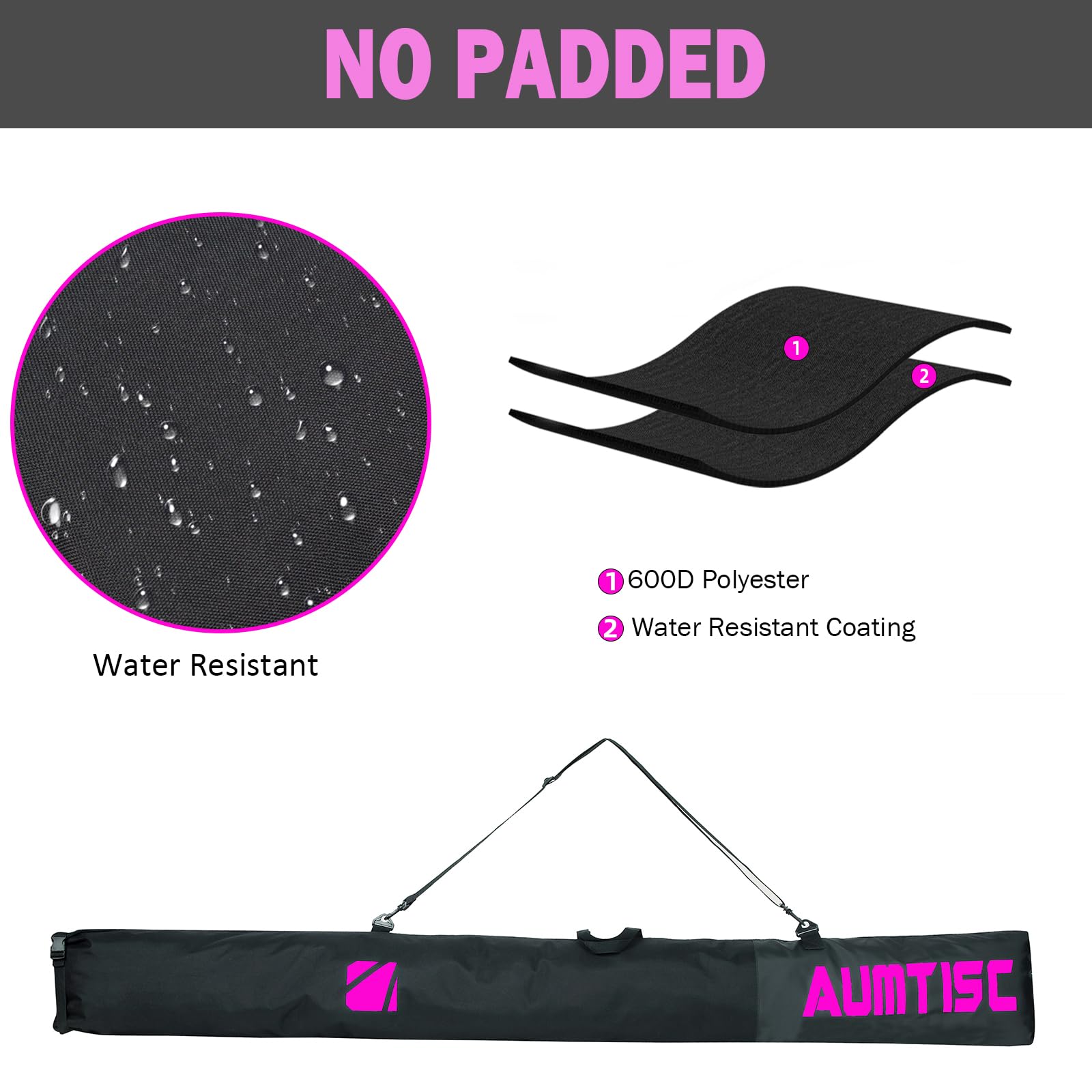 AUMTISC Sacca Portasci E Sacca Barca Combinate E Imbottite per 1 Paio di Scarponi Sacca Portasci con Lunghezza Regolabile Fino A 200 Cm