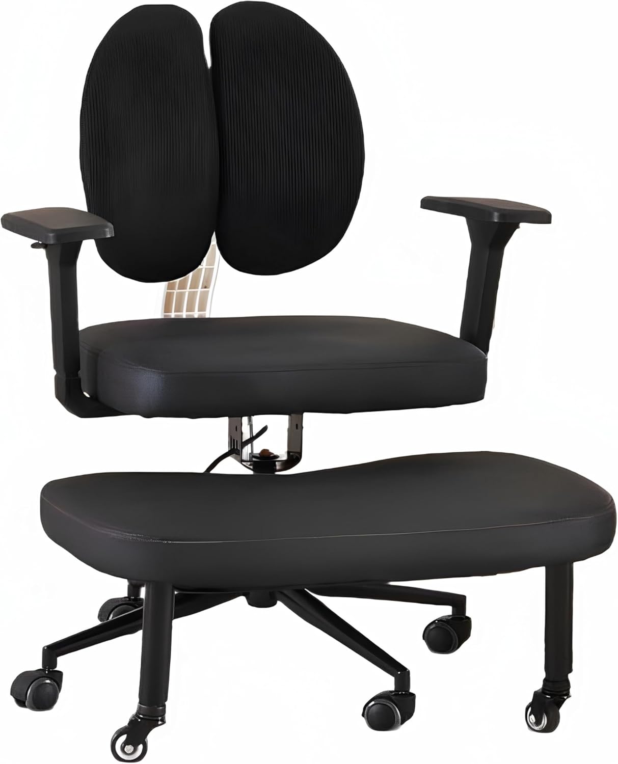 Cross Legged Chair with Wheels, Versatile Kneeling Chair for Home and Office, Dual-Backrests Ergonomic Office Chair for Lower Back Pain, Black