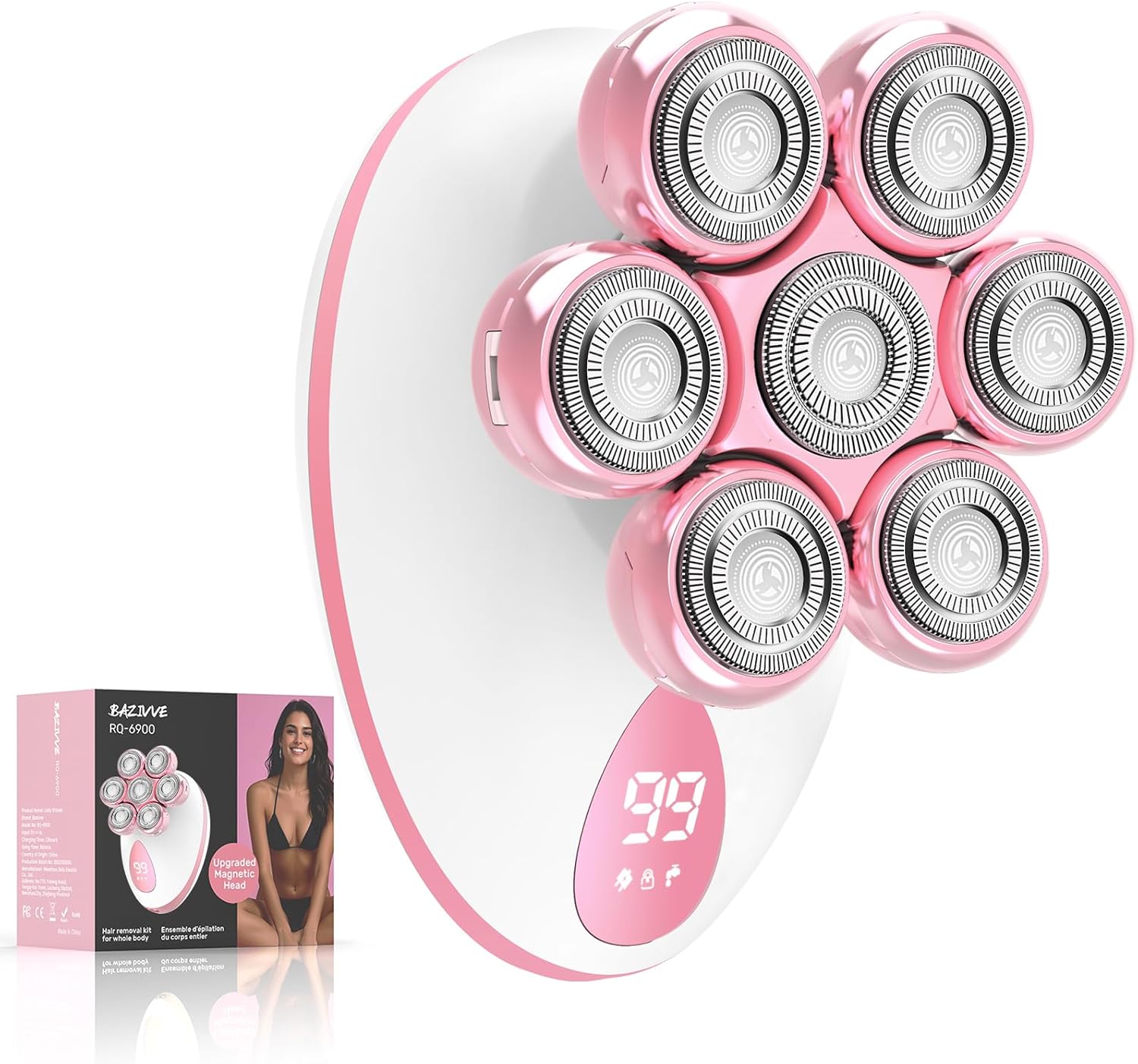 Electric Razors for Women, 7D Rotary Shaver for Legs Bikini Rechargeable, Wet/Dry Hair Removal Kit for Whole Body, Cordless Lady Trimmer Groomer, Wider Shaving Surface, Pink 6900 Pink