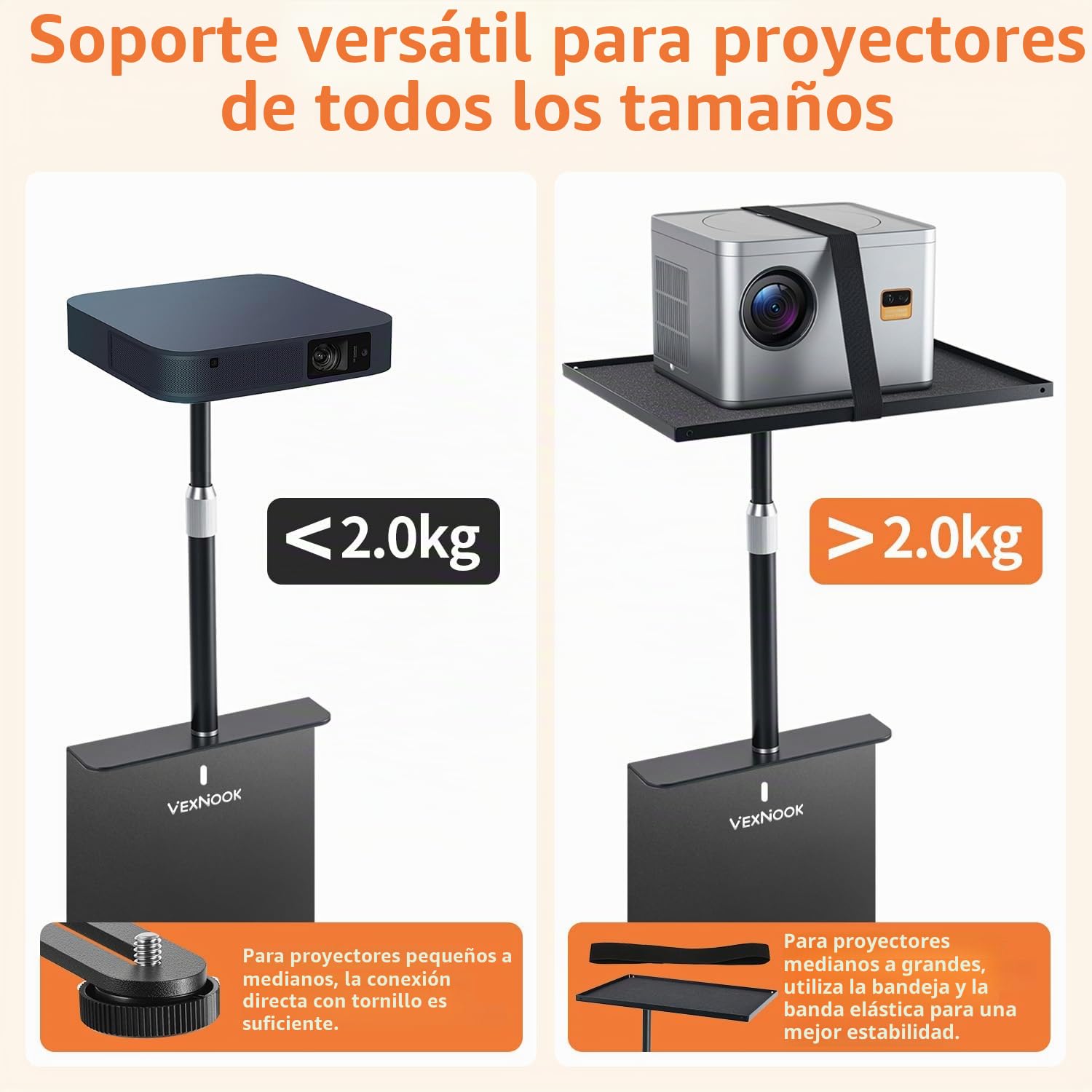 Soporte de proyector para el hogar para cama y sofá con carcasa de metal, T40, altura ajustable de 24 a 41 cm, instalación invisible, soporte de proyector de sofá de cama ajustable en ángulo