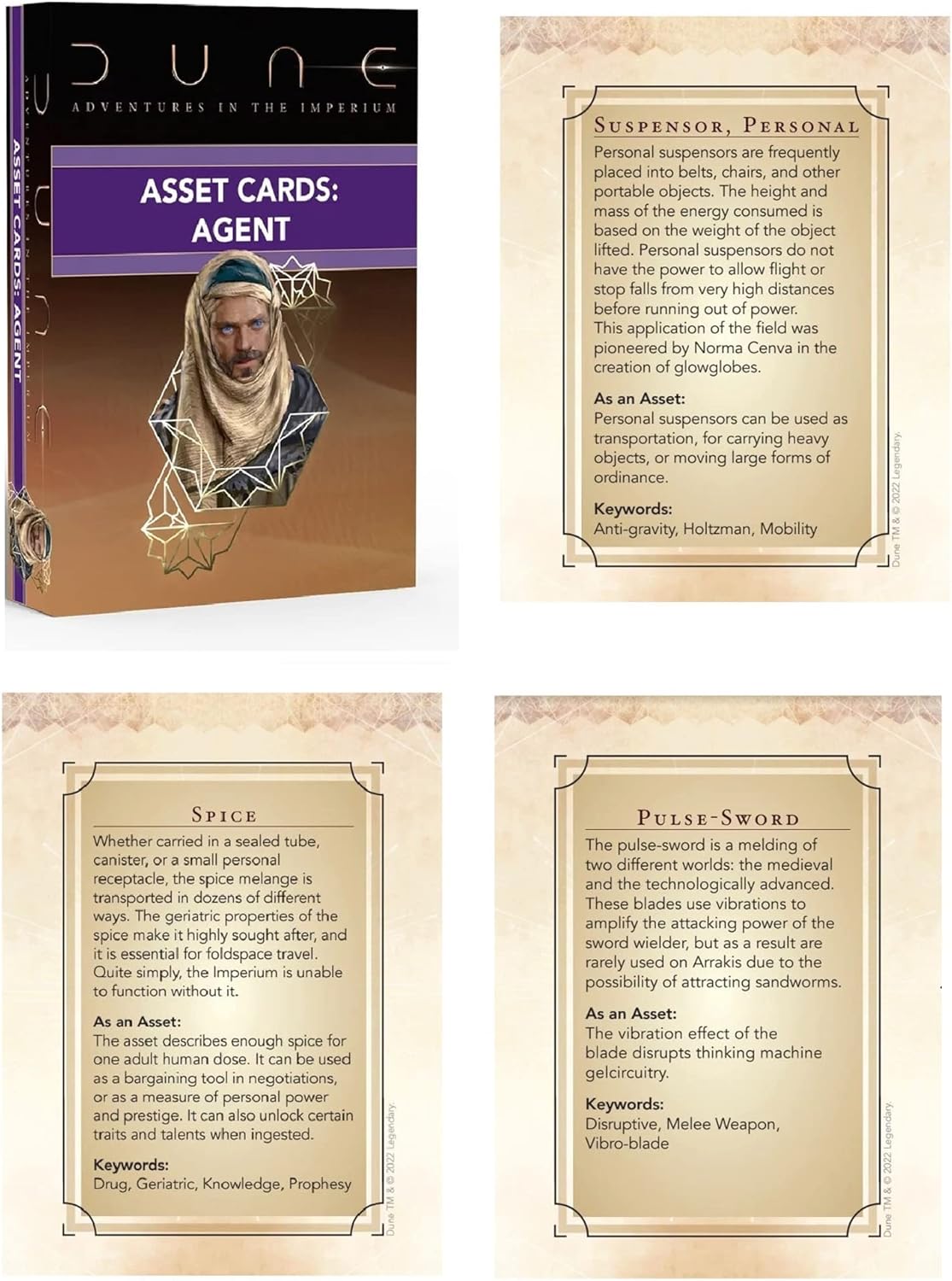 Modiphius Dune: Asset Cards - Agent Expansion Deck - Dune Adventures in The Imperium, 56 Cards RPG Expansion, Accessory Pack, Each Card Details an Individual Asset, Role-Playing Game