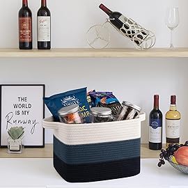 OIAHOMY Storage Basket, Woven Baskets for Storage, Cotton Rope Basket for toys,Towel Baskets for Bathroom - Pack of 3, Gradient Blue