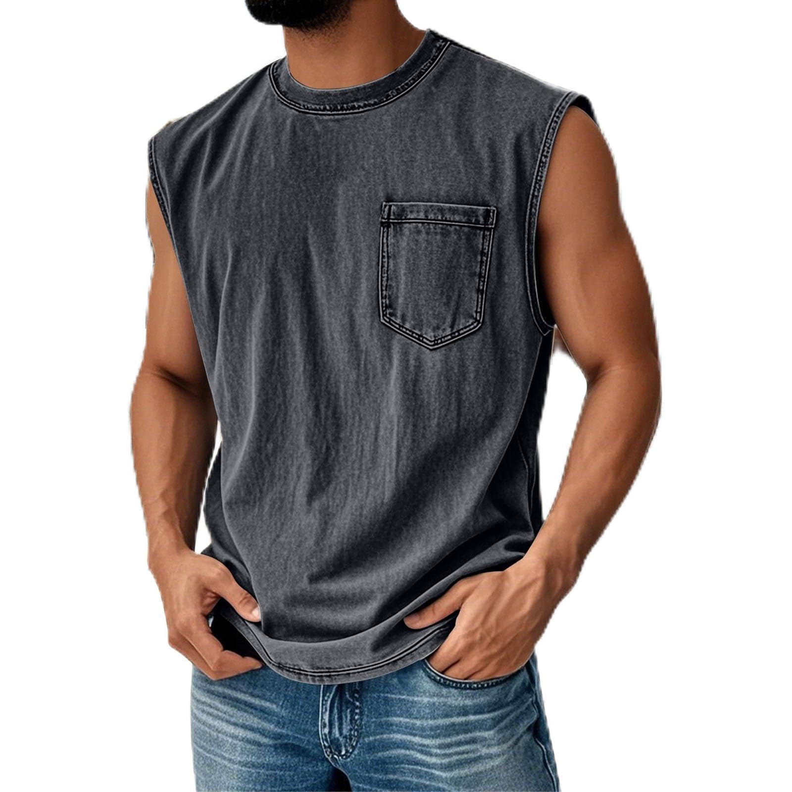 Camiseta sin mangas para hombre, sin mangas, cuello redondo, corte ajustado, talla grande, cómoda, transpirable, camiseta funcional para el gimnasio, camiseta de axilas, informal, camiseta de