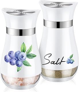 Maxdot 2 Pcs Salt and Pepper Shakers Set Cute Stainless Steel Salt Pepper Containers with Glass Bottle for Kitchen Cooking, BBQ, Bar, Table, RV, Camp(Blueberry)