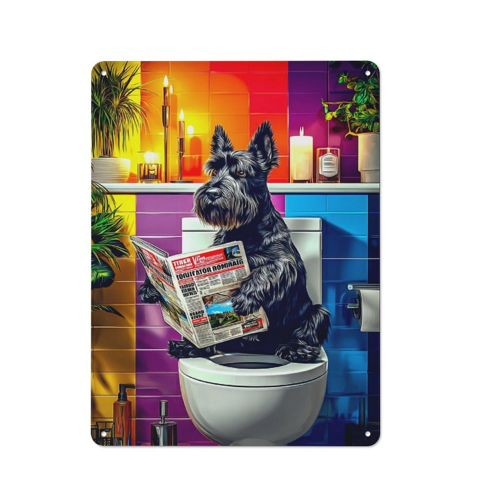 Junmoney Dog Reading Newspaper On Toilet -11 Clean Industrial Industrial Metal Sign 40X30cm, Studio Wall Art For Loft, Studio, Office Or Creative Room