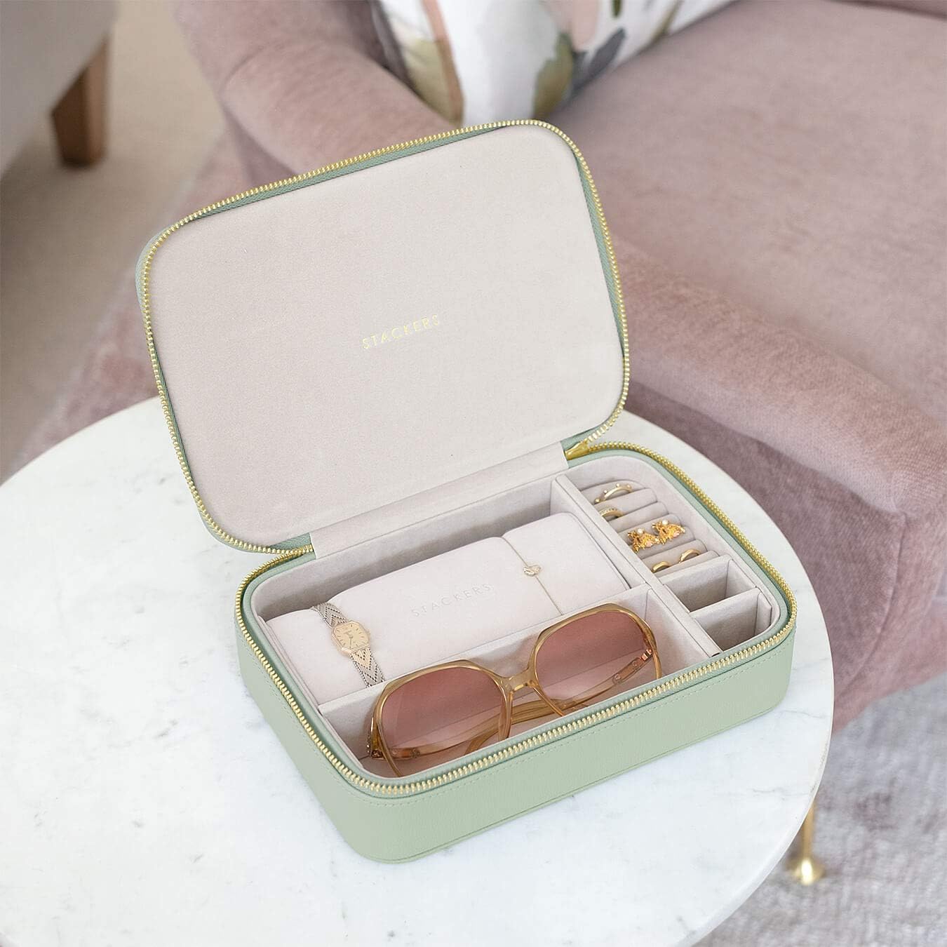 Stackers Sage Green Travel Jewellery & Accessories Box - Image 3