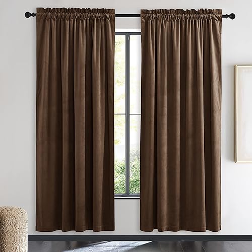 Miniatura 49 de NICETOWN Cortinas de terciopelo marrón, con aislamiento térmico que reducen el sonido, cortinas resistentes al calor y al frío mate para decoración