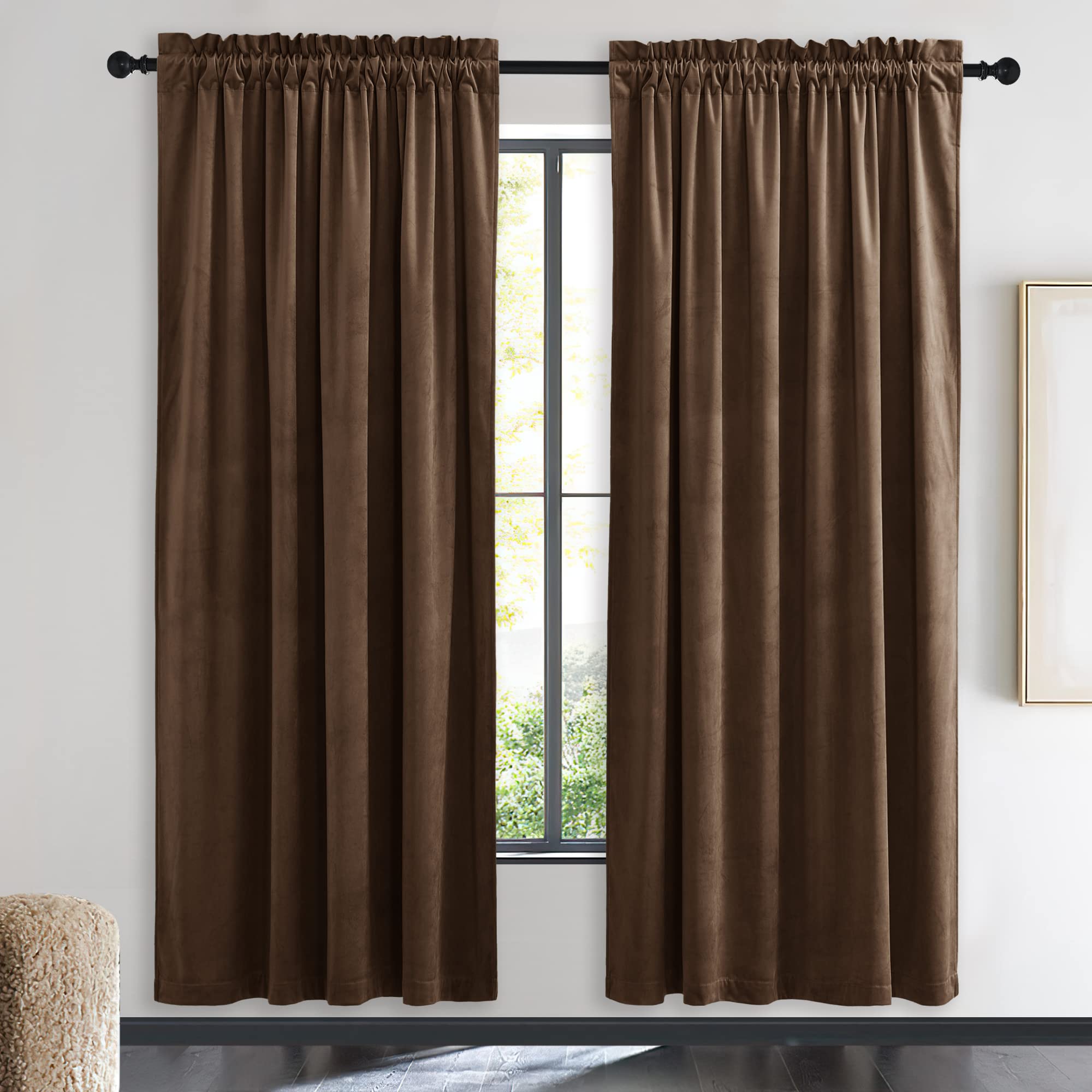 NICETOWN Thermal Insulated Brown Velvet Curtains