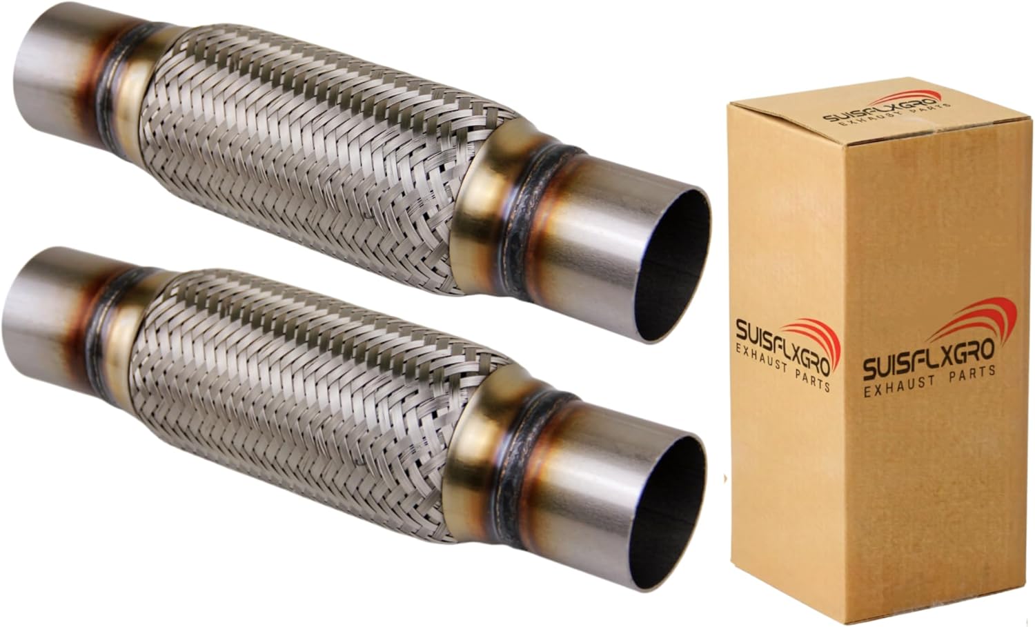 Exhaust Flex Pipe Universal Type 100% Stainless Steel For Heavy Duty and Cars (2 PCS, 2.25X8X12-2PCS)