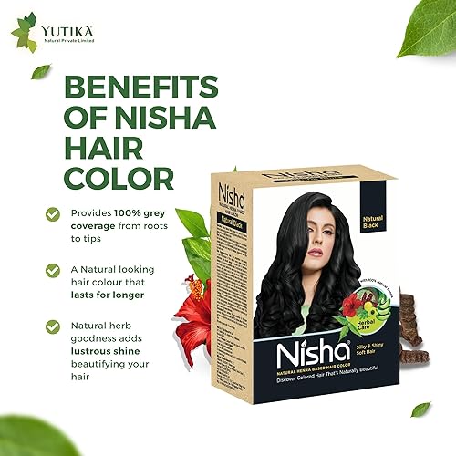 Miniatura 4 de Nisha Tinte natural a base de henna para el cabello, tinte negro permanente para el cabello, henna natural premium, cobertura 100 % de las canas,
