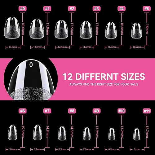 Miniatura 6 de UNA GELLA Puntas de uñas de almendra extra cortas, cobertura completa, 504 unidades, puntas de uñas cortas en forma de almendra, puntas de uñas