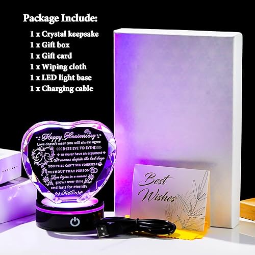 Miniatura 6 de YWHL Regalos de aniversario de boda con corazón de cristal para parejas y padres, regalos de aniversario de matrimonio para esposa, marido, él,