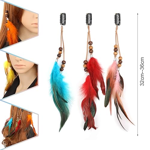 Miniatura 2 de 6 pinzas para el pelo de plumas, extensiones de cabello bohemias hechas a mano con peine de clip, horquilla hippie bohemia, pluma, cuerda de cáñamo,