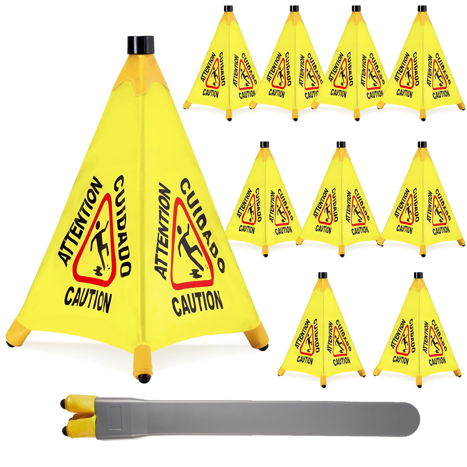 10 cartelli pop-up per pavimento bagnato, con tubo di stoccaggio, 50,8 cm, segnali di sicurezza sul bagnato, per uso commerciale, per negozi commerciali, alimentari, ristoranti, servizi