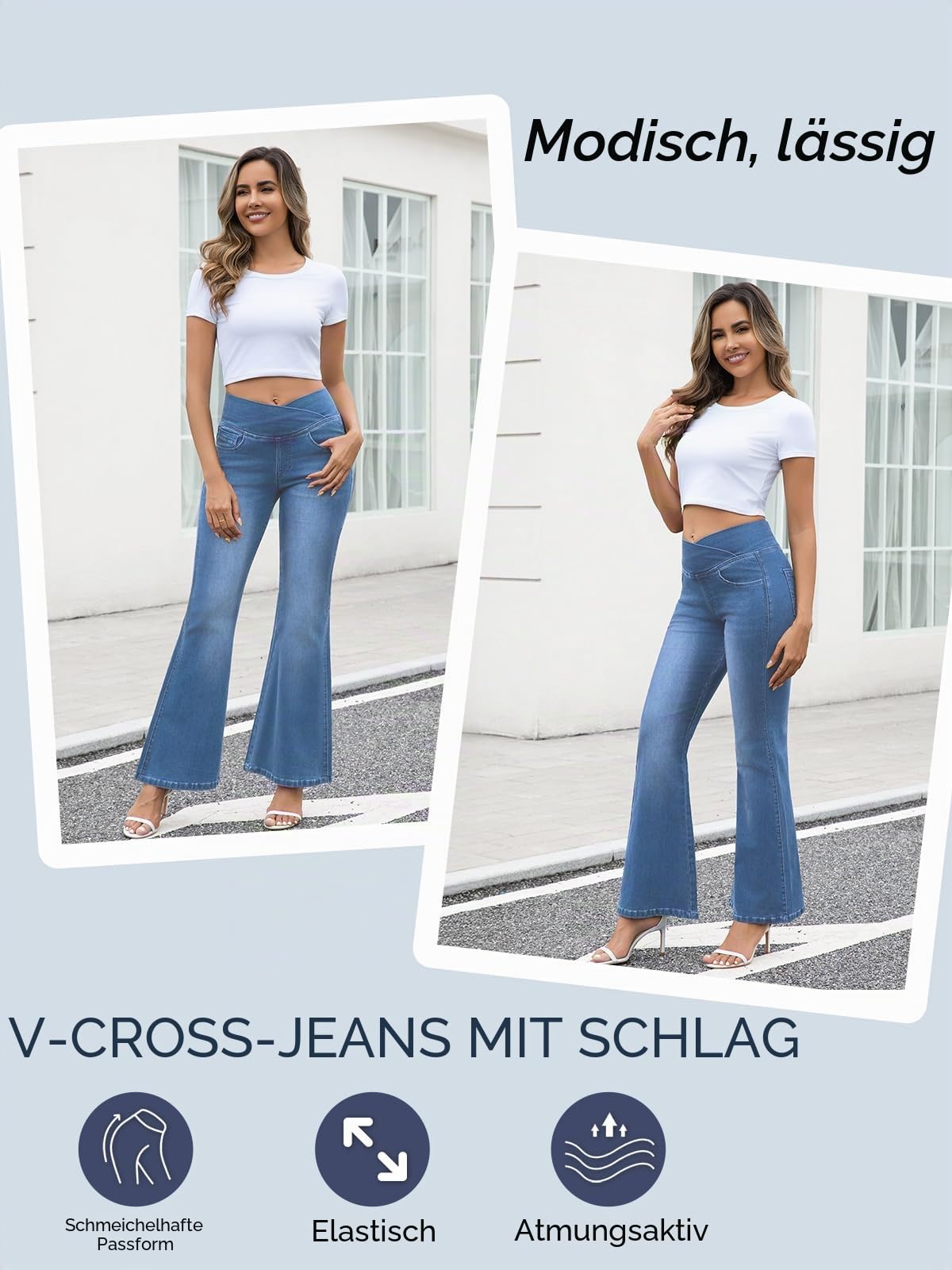 VX VONXURY Bootcut Jeans Damen mit Hoher Bund Pull on Flare Jeans Stretch Schlaghose mit und 4 Taschen Ideal für Alltag Büro