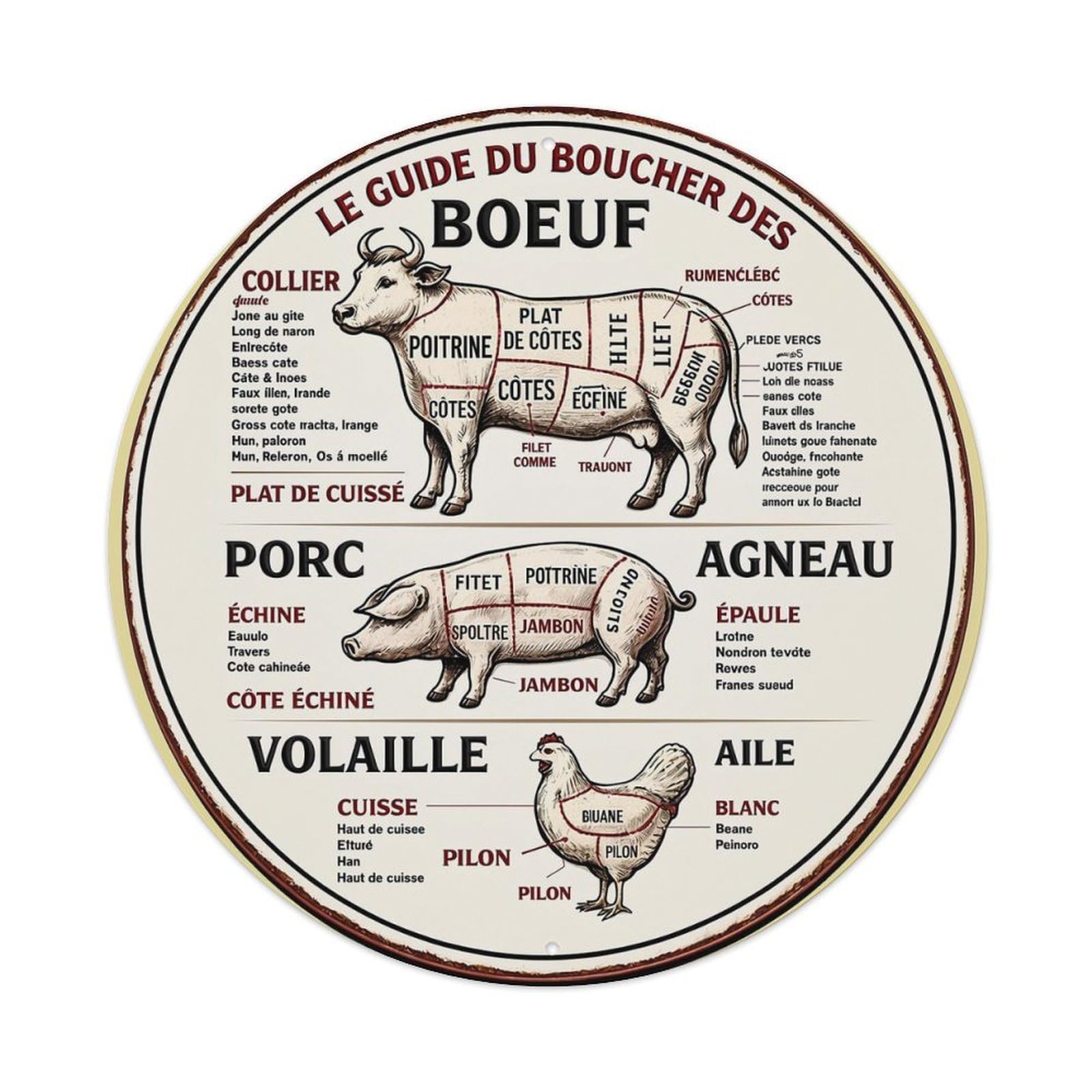 Beef Pork Lamb Poultry Cuts_3 Metal Tin Sign Plaque