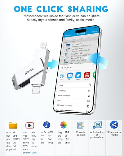 Miniatura 2 de Palo de fotos para iPhone 15 con certificación MFi de 256 GB para iPhone USB, memoria flash de transferencia de fotos para iPhone y computadora