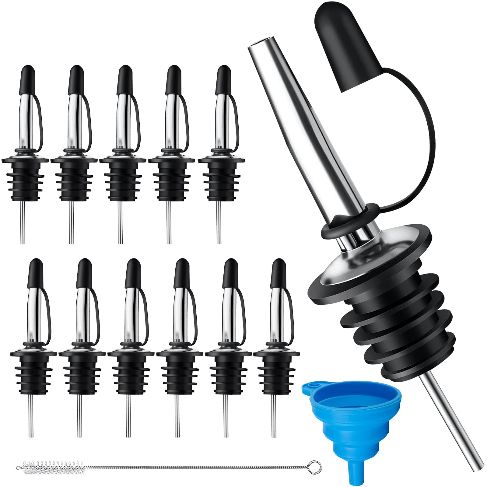 Bottle Pourers 12 Pack Liquor Conical Pourers Stainless Steel Classic Bottle Speed Pourer with Cover Free Flow Pourer for Wine Liquor Olive Oil Coffee Syrup