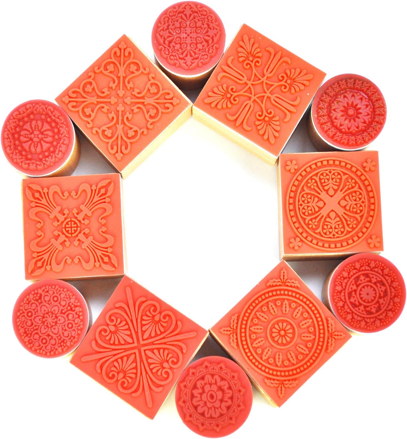 Hraindrop 12PCS Wooden Stamps, Floral Pattern Rubber Stamp for for DIY Craft Card and Scrapbooking Designs