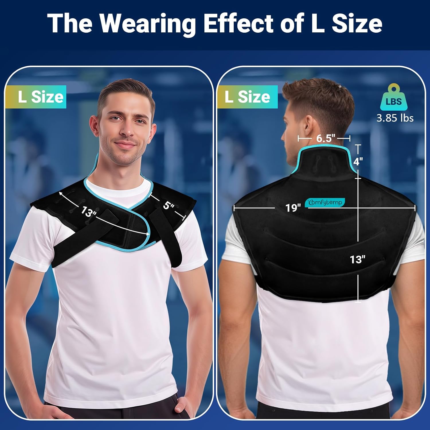 Comfytemp Large Ice Pack for Neck Shoulders Upper Back Pain Relief with Straps, Reusable Gel Ice Wrap Hot Cold Compress Therapy Recovery for Upper Back, Cervical Injuries, Rotator Cuff (Large, Black)