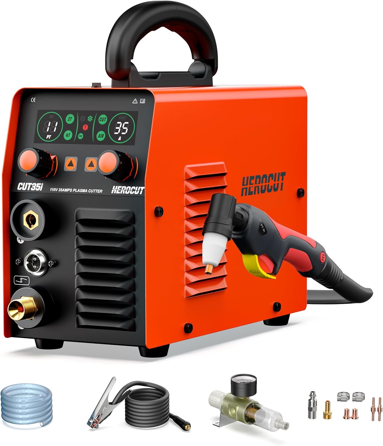 Plasma Cutter,35Amp Plasma Cutting Machine CUT35i, Screen Display 110V HF 50/60Hz Invert Technology Plasma Cutter, Max Cutting Thickness 10mm