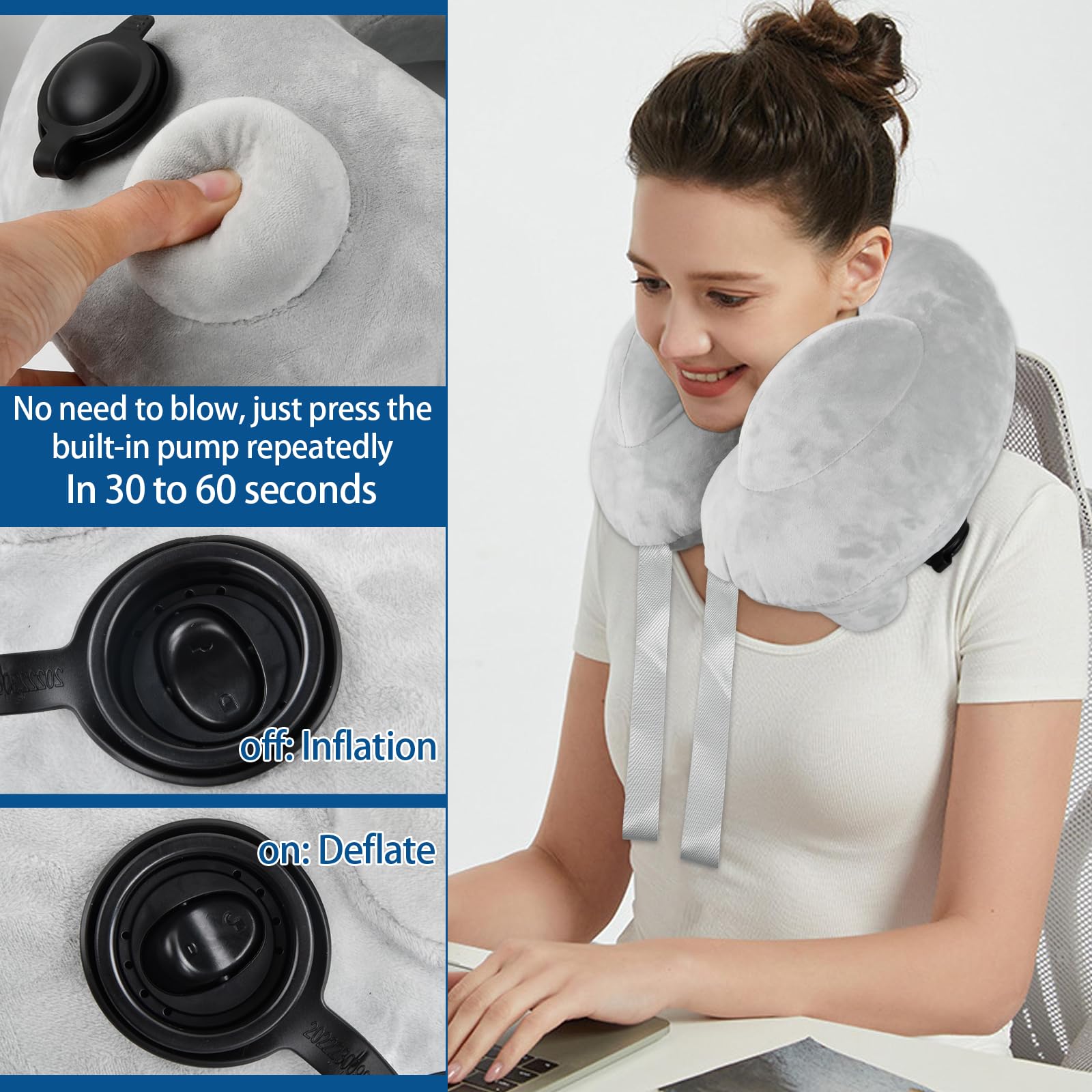 Oreiller De Voyage Gonflable Amexo - Coussin Cervical Pour Avion, Voiture, Bureau