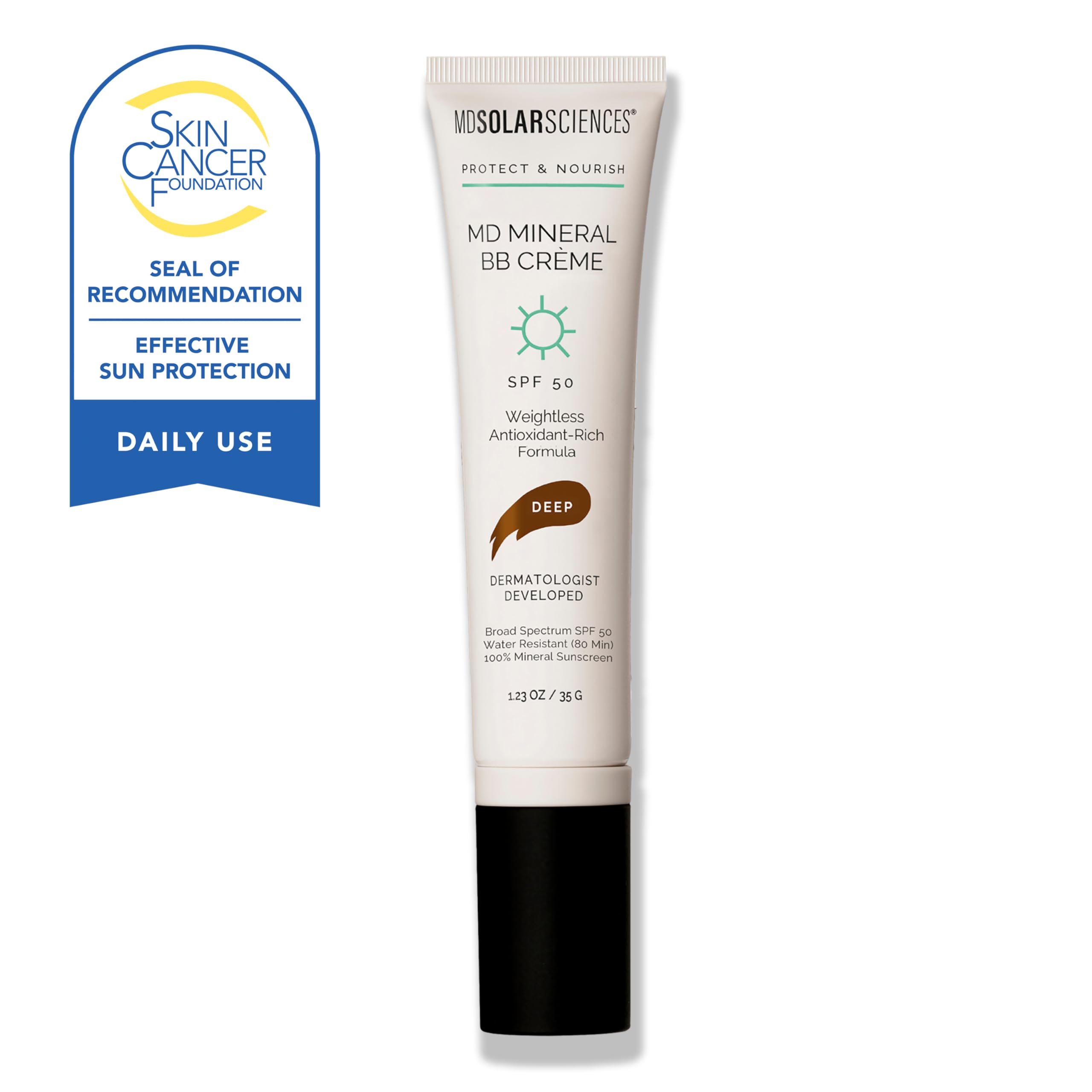 MDSolarSciences MD Mineral BB Cream SPF 50 - Sheer-Tinted Daily Sunscreen - Matte Finish with Broad-Spectrum Protection - BB Cream for Oily Skin - Fragrance-Free with Caffeine - Deep - 35 g Makeup