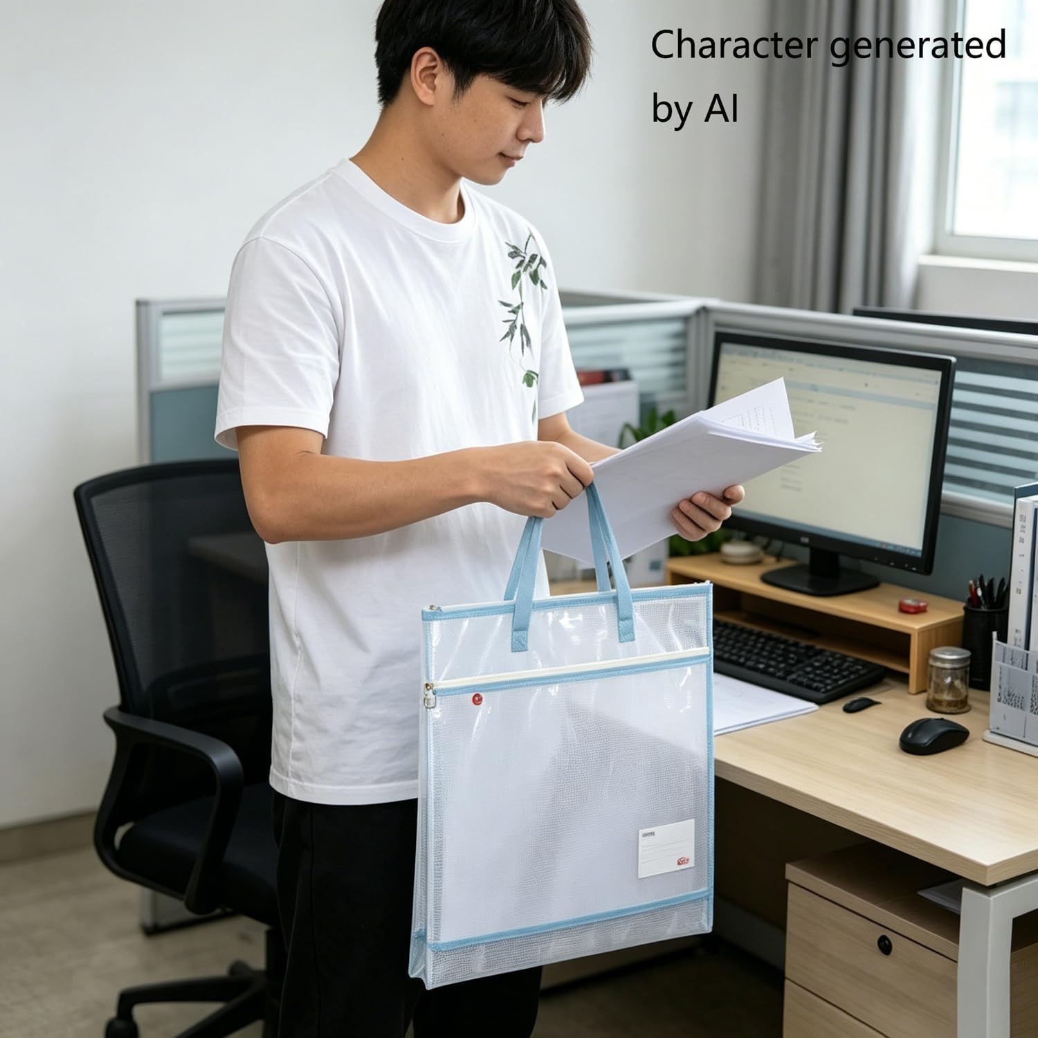 42cm Square Tote 2-Layer Zippered PVC Carryall for Work Gym | binders & gym gear, zippered secure,lightweight, easy to wipe clean,versatile for any daily trip