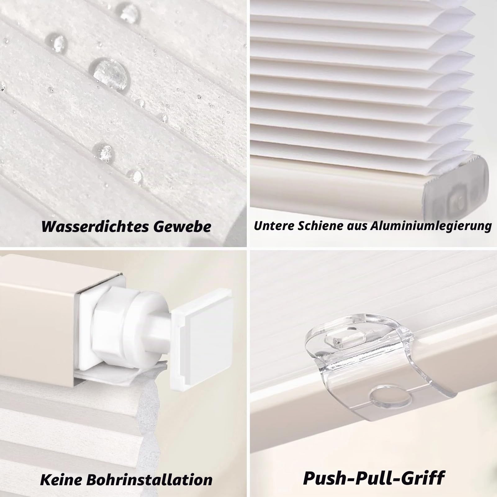 Wabenplissee Ohne Bohren Thermo - Verdunkelungs-Plissee Nach Maß Sonnenschutz Hitzeschutz Blickdicht für Fenster Tür, No Drill Cellular Shades Rollo Für Balkon Küche Schlafzimmer(Weiß)