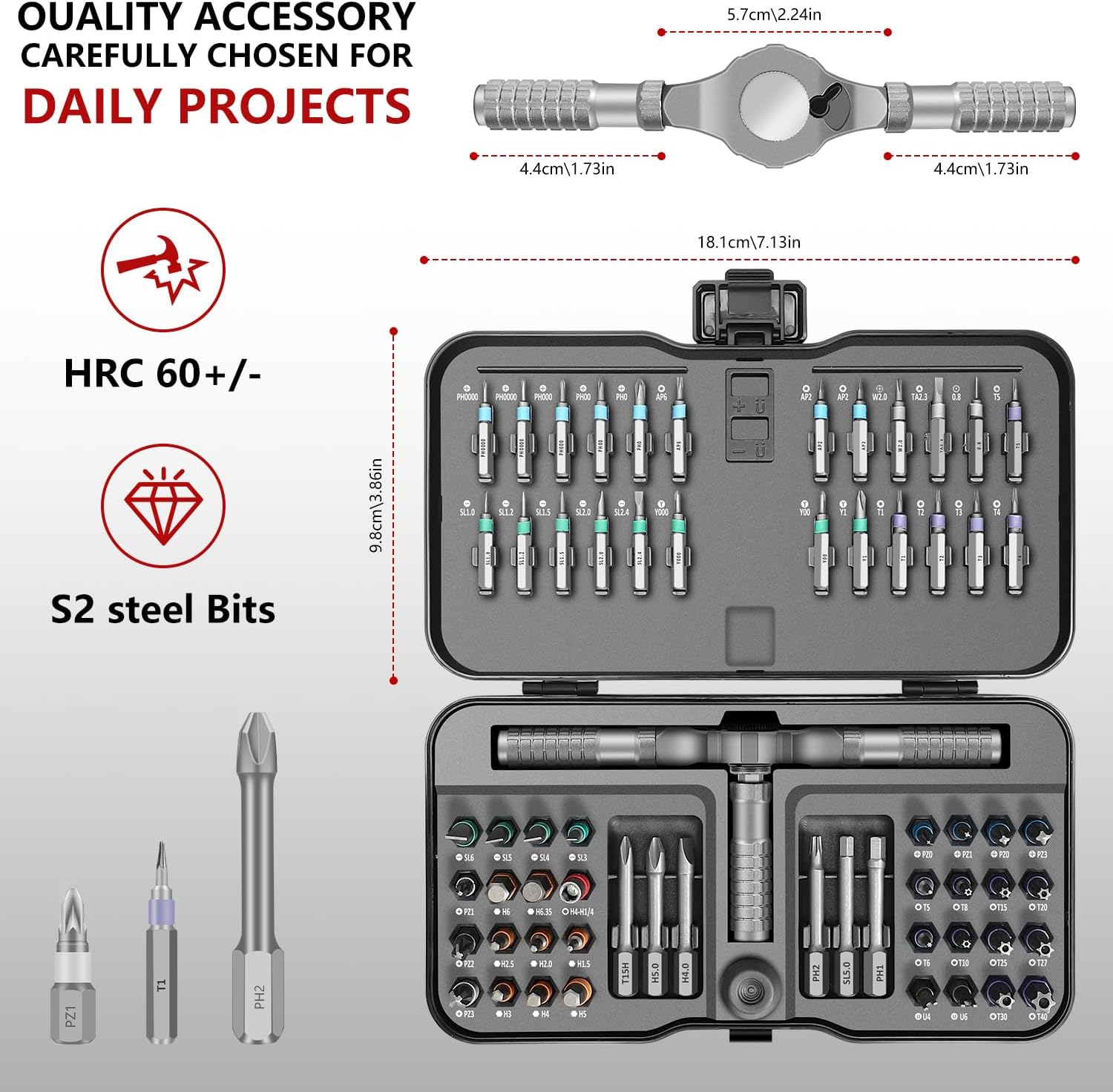 66 in 1 Magnetic Screwdriver Set, DIY Ratchet Screwdriver Set, Multi Bit Magnetic Drive Set with Detachable Ratchet Handle, Portable Compact Repair Tool Kit - Image 3