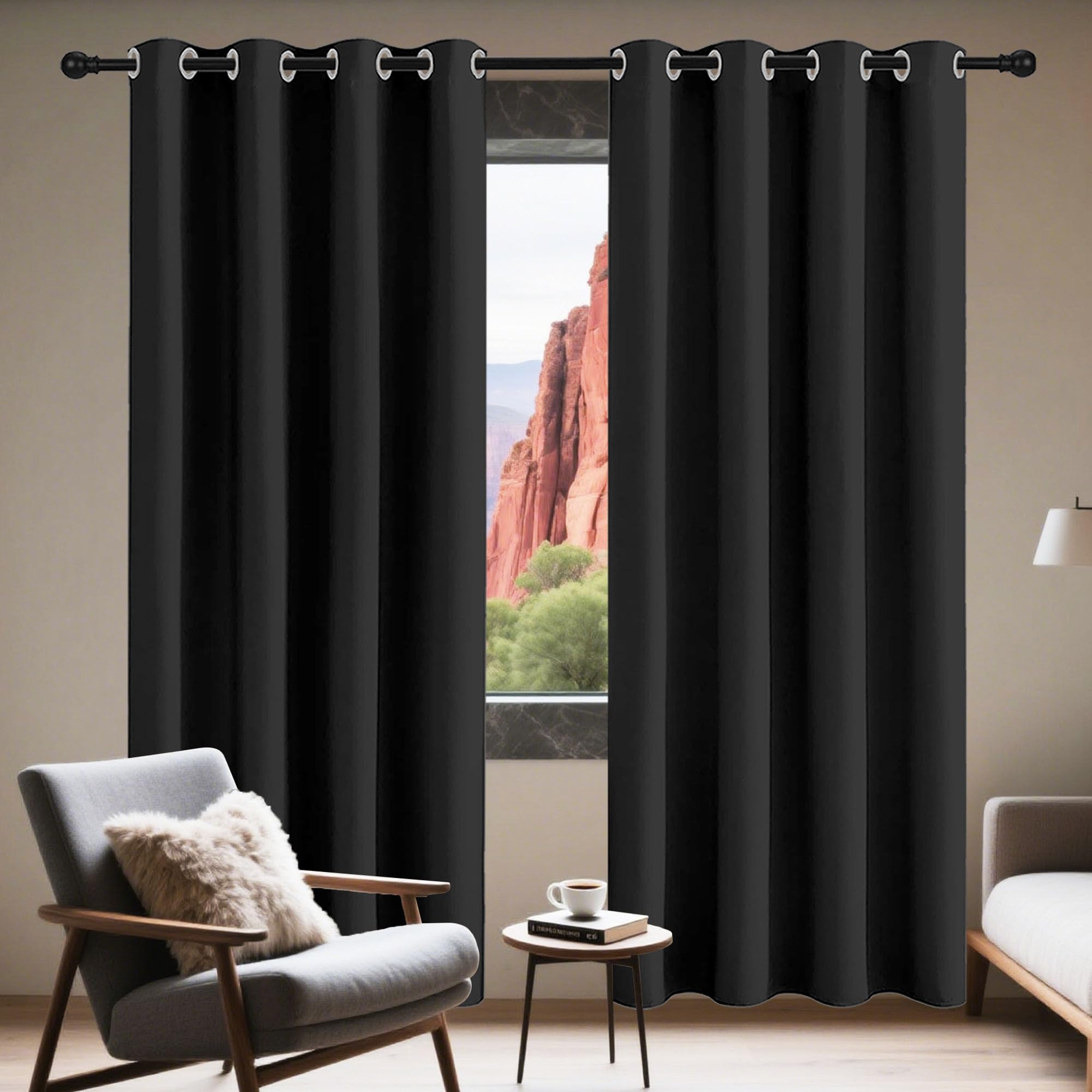 Rideaux occultants 108x230 cm thermiques noirs oeillets