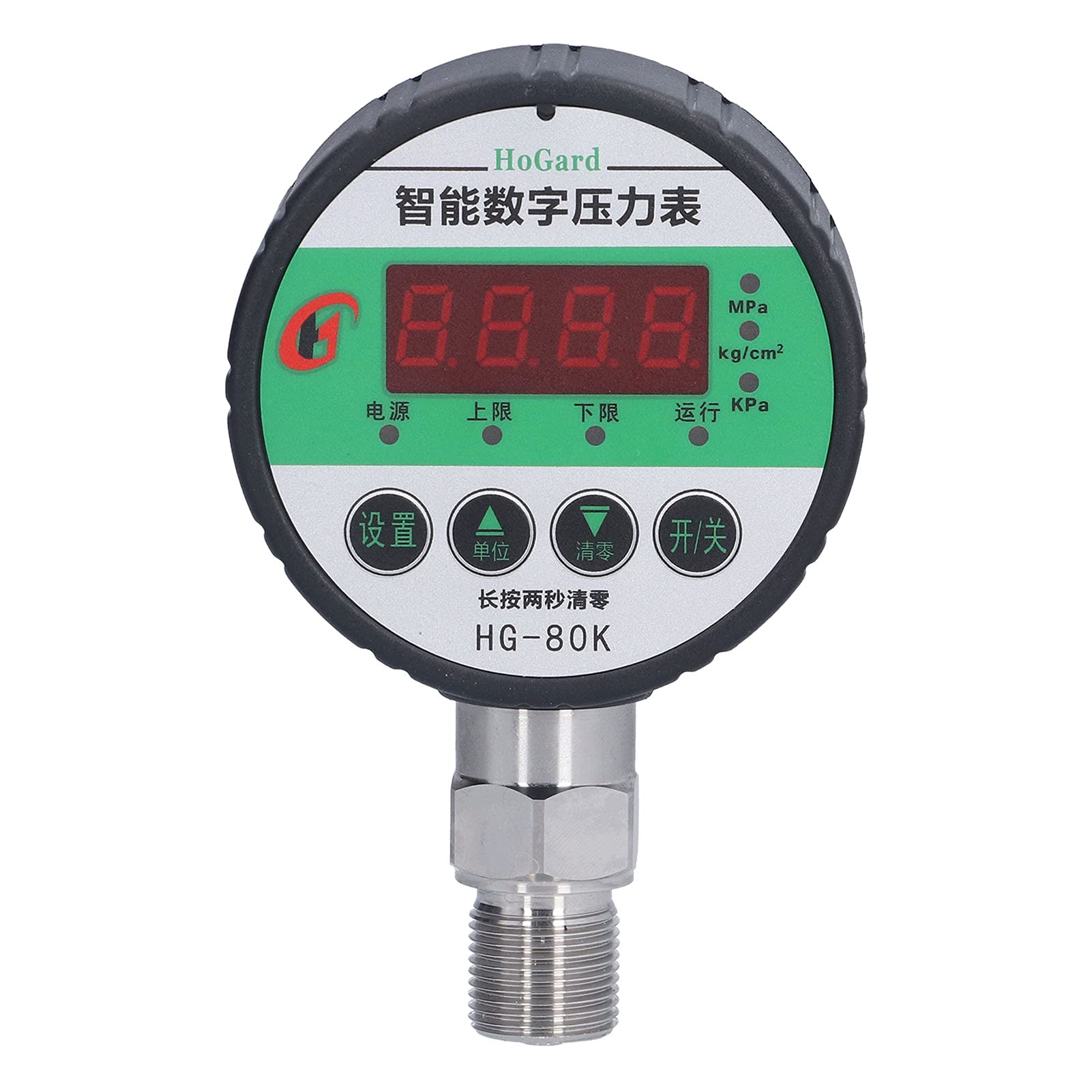 Manómetro digital de presión hidráulica HG-80K, manómetro de presiones de precisión 1.0 con pantalla LCD, acero inoxidable 304