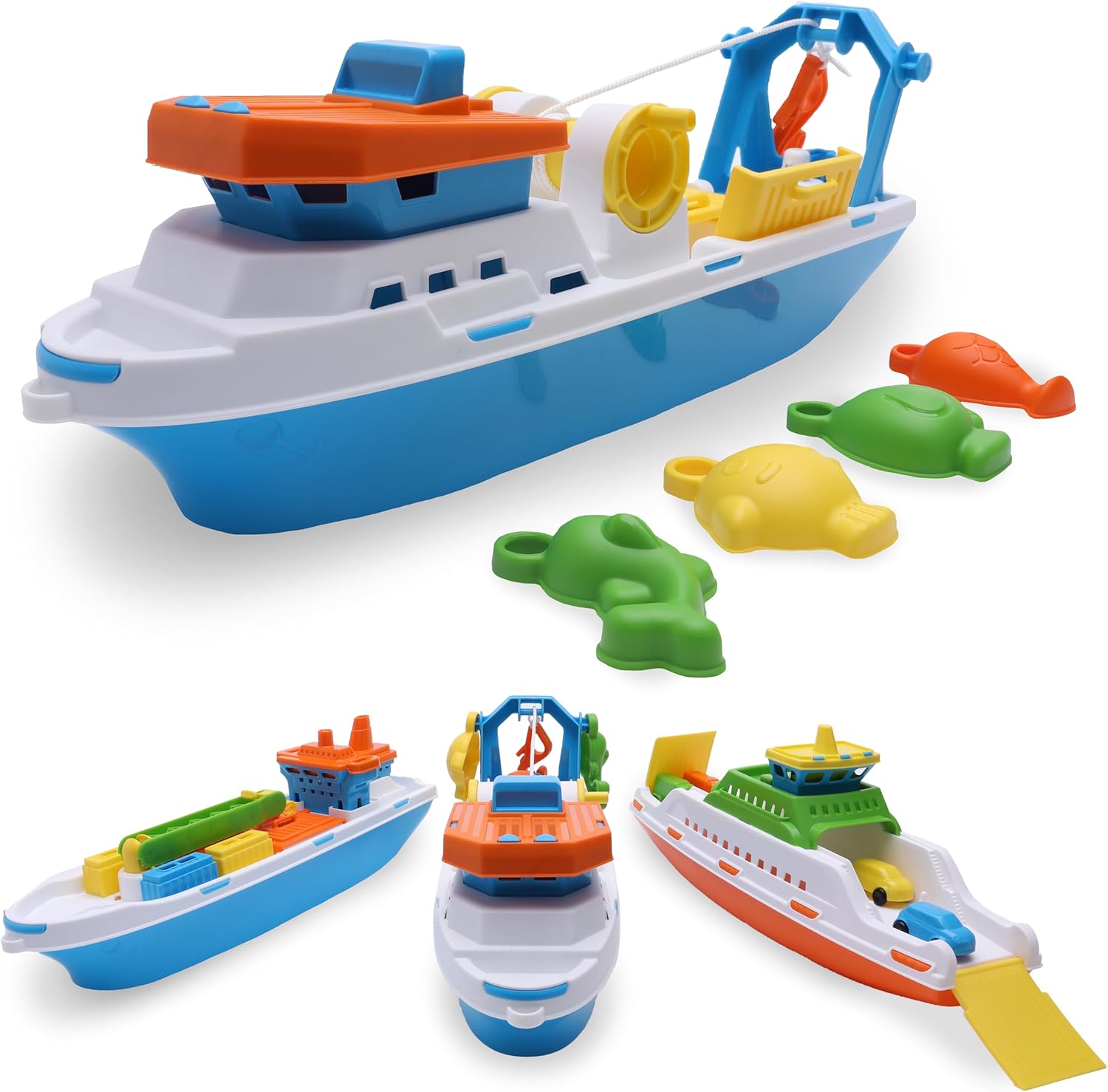 Toyland® 40cm (16") Colourful Fishing Boat with Moveable Doors, Fishing Hook & 4 Plastic Fish - Kids Floating Water Toy - Pool & Bathtime Toys - 3 Years+