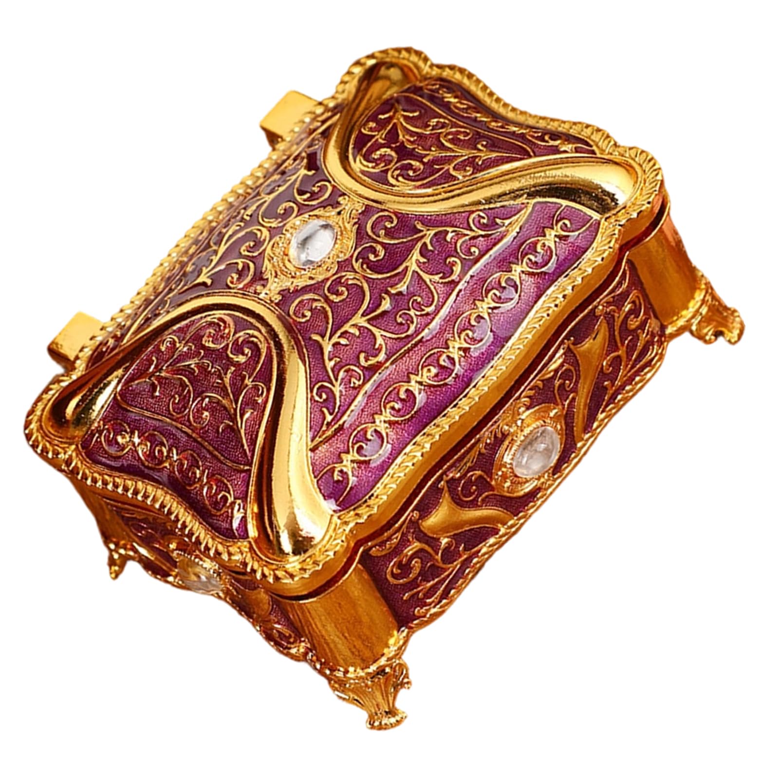 ZBIianxer Sturdy Enameled Coated Metal Jewelry Holder with Floral Designs and Rhinestones Detail Home Decoration Jewelry Box