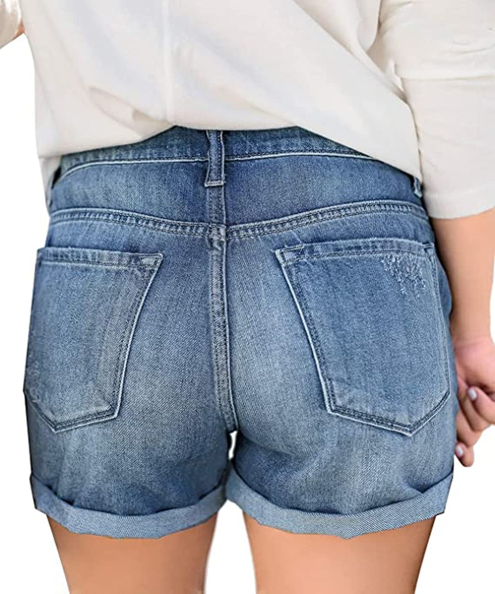 Necooer Damskie szorty jeansowe na co dzień, ze średnią talią, krótkie spodnie jeansowe z kieszeniami