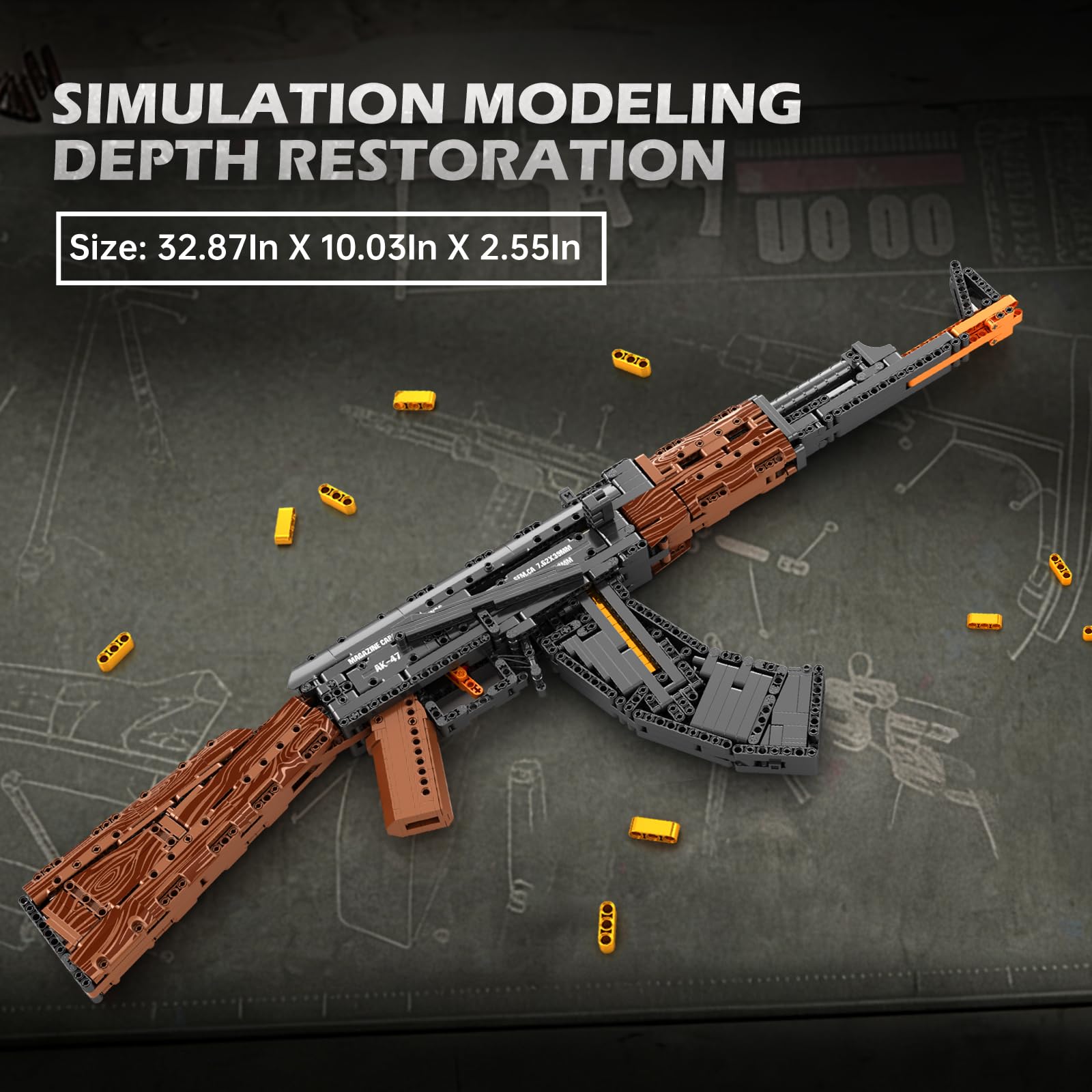 Reobrix Maqueta AK-47 para Adultos, Modelo de Fusil de Asalto en Bloques1:1