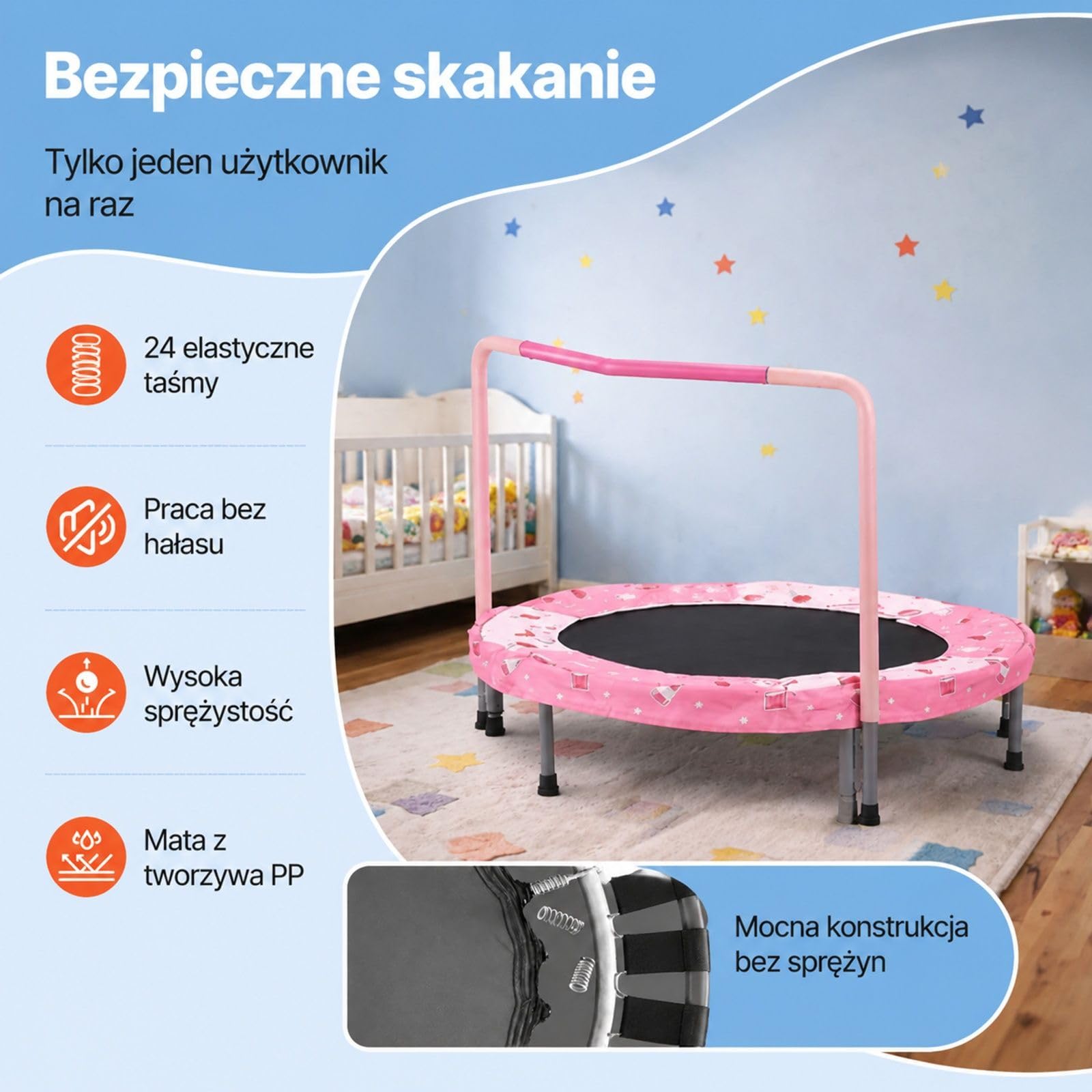 Składana mini trampolina z uchwytem, czerwona, trampolina ogrodowa ze wzmocnionymi nogami i łatwym przechowywaniem