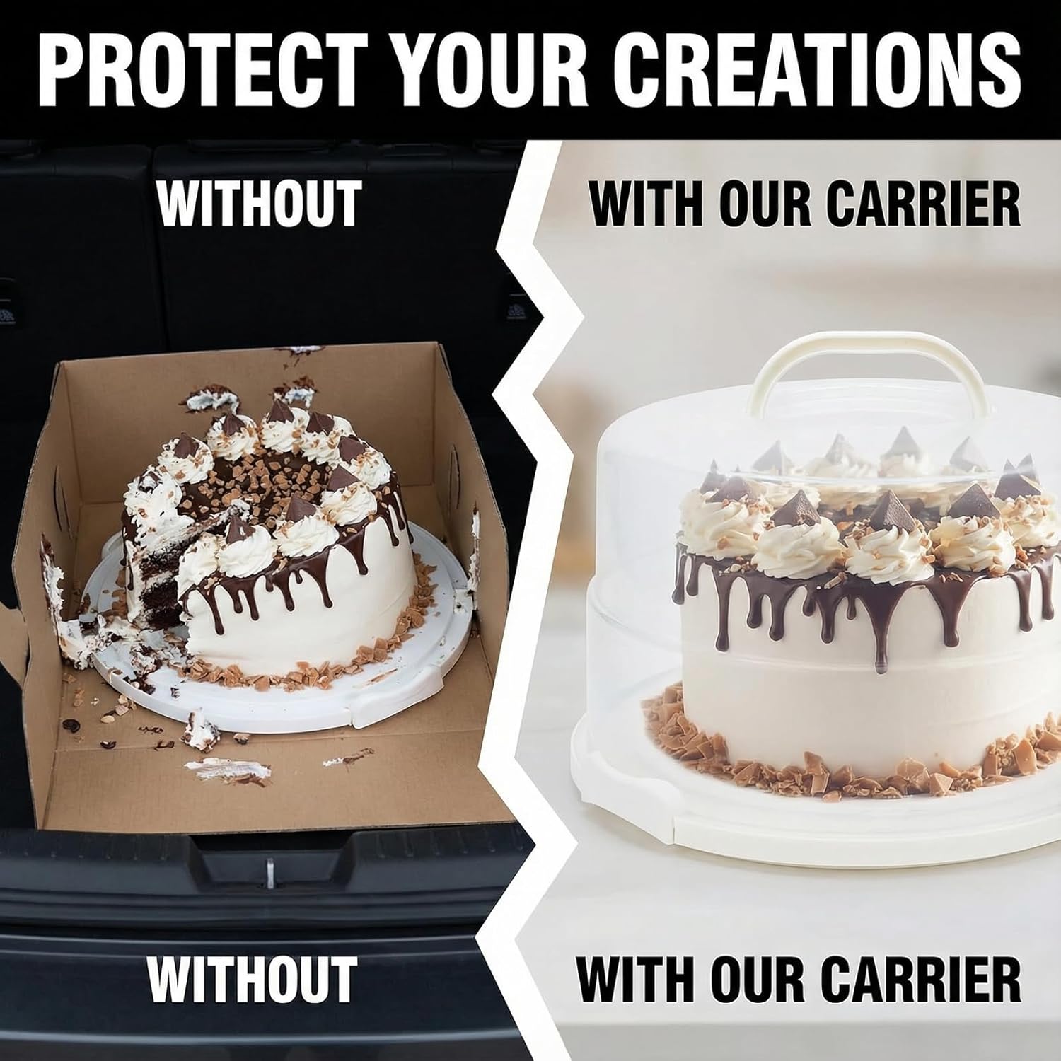 12 Inch Cake Carrier with Lid and Handle – Heavy-Duty Cake Container for Baking Events & Outdoor Trips | Adjustable Height,Portable Food Cake Carrier Storage Solution for Picnics & Camping