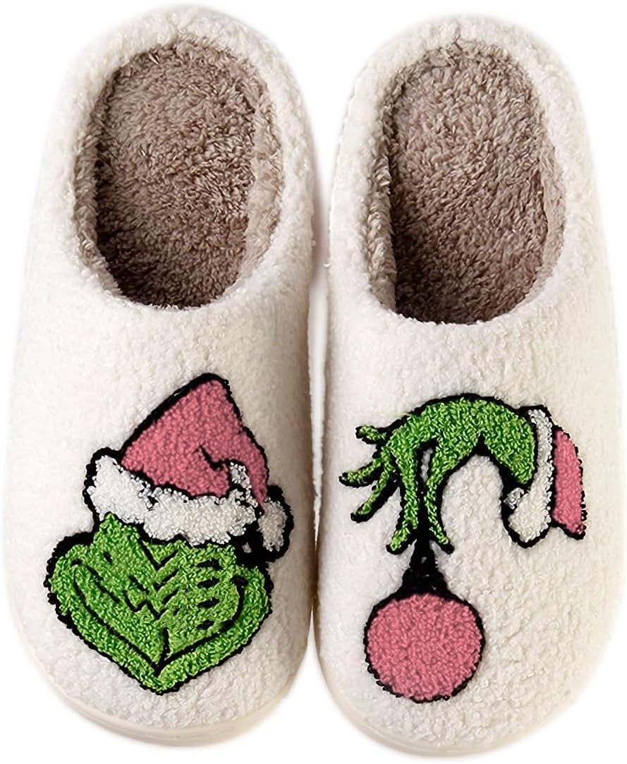 Christmas Santa Reindeer Slippers - Soft Plush Fuzzy Cozy House Slippers for Women Men Indoor Outdoor Shoes