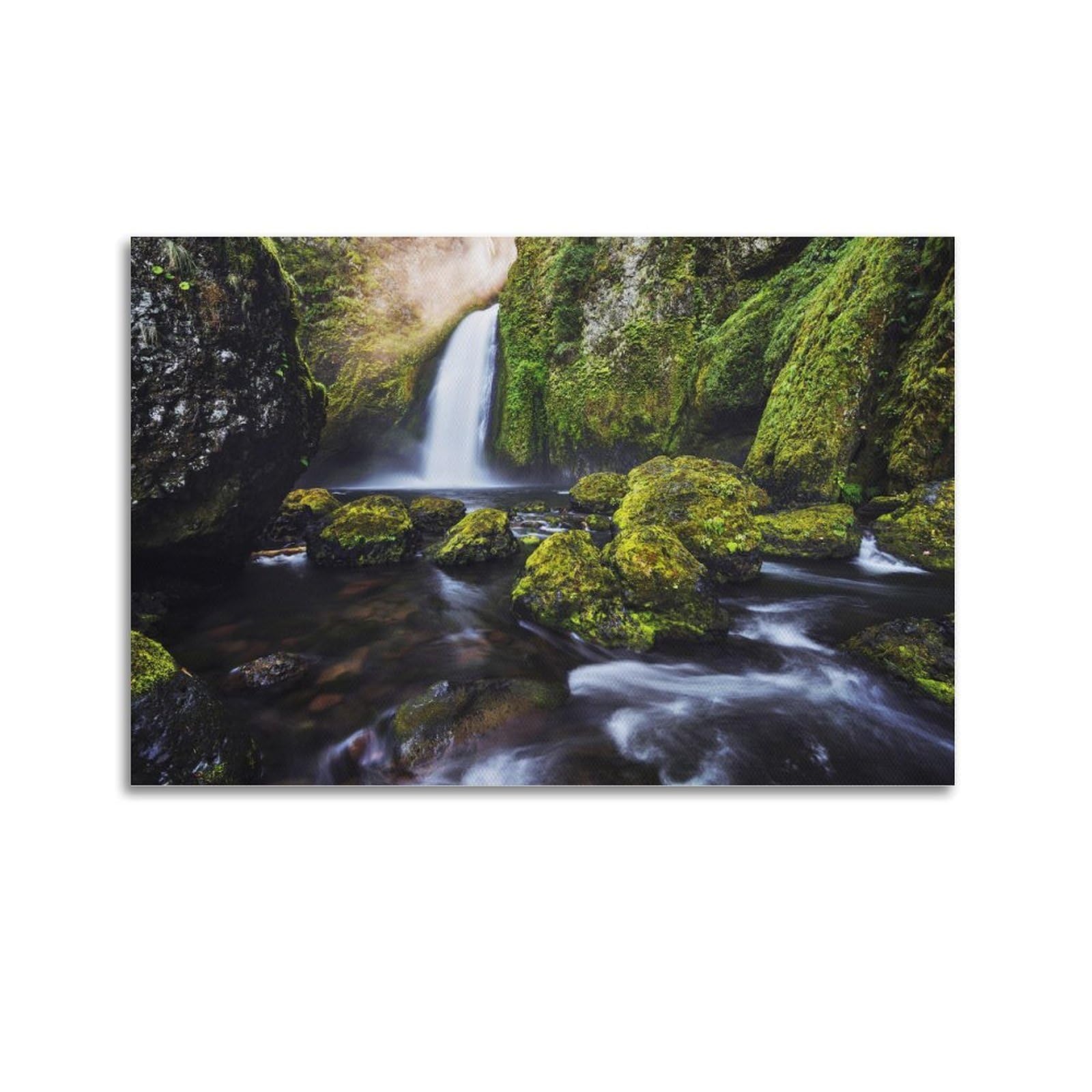 CXHJCA Mural Nature Poster Green Moss Waterfall Nature Poster Decorative Painting Canvas Wall Posters And Art Picture Print Modern Family Bedroom Decor Posters 20x30inch(50x75cm)
